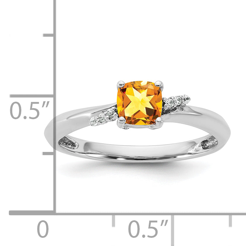 14K White Gold Polished Diamond and Citrine Fashion Ring