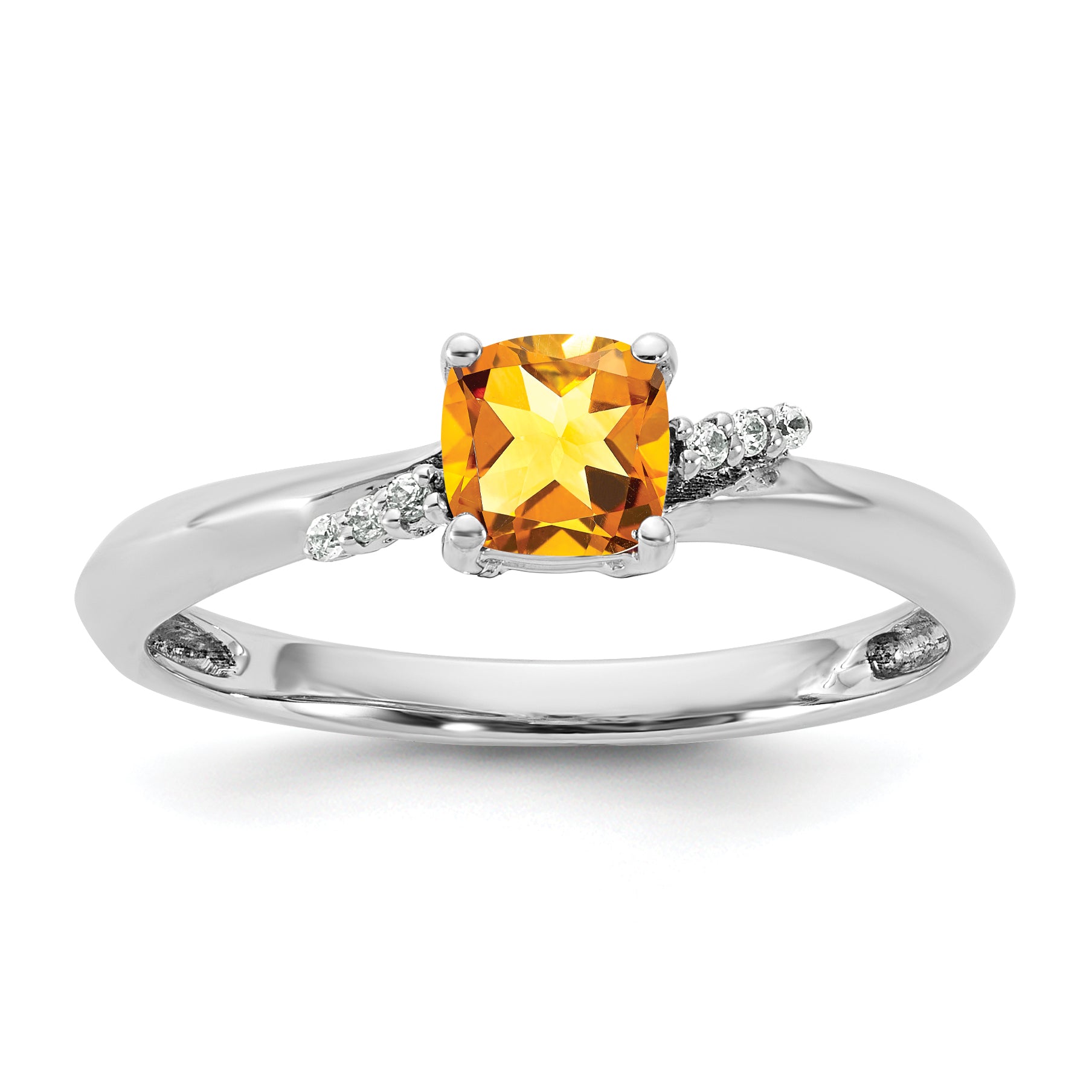 14K White Gold Polished Diamond and Citrine Fashion Ring Main image
