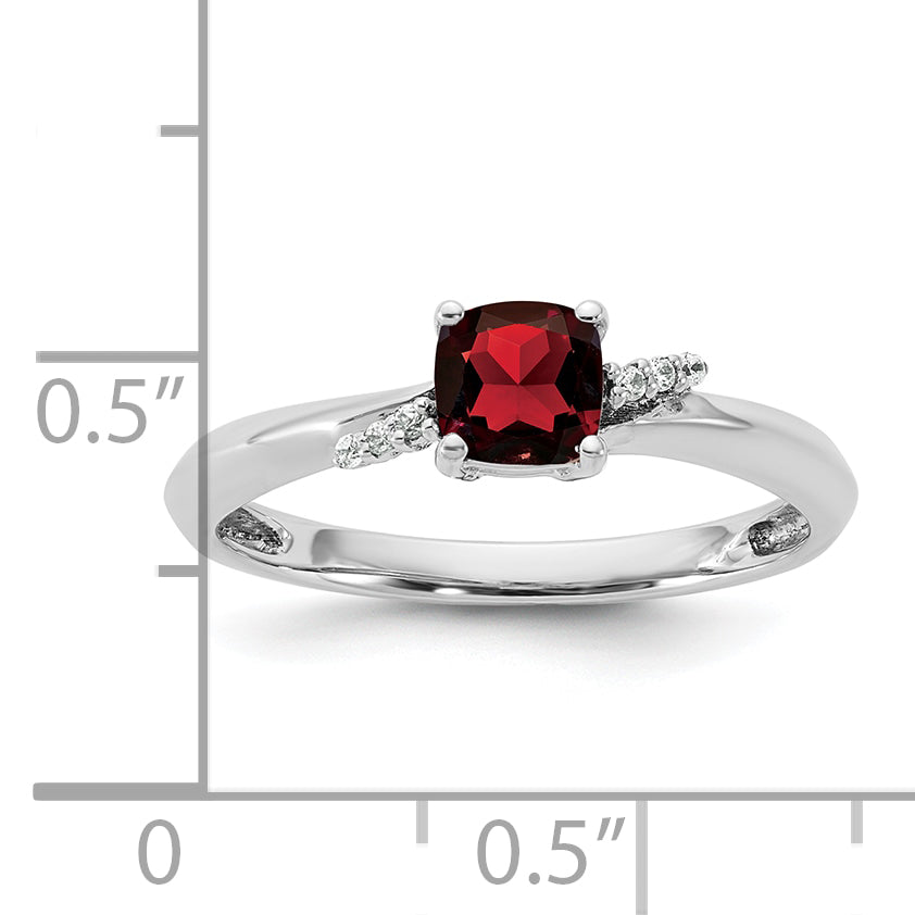 14K White Gold Polished Diamond and Garnet Fashion Ring