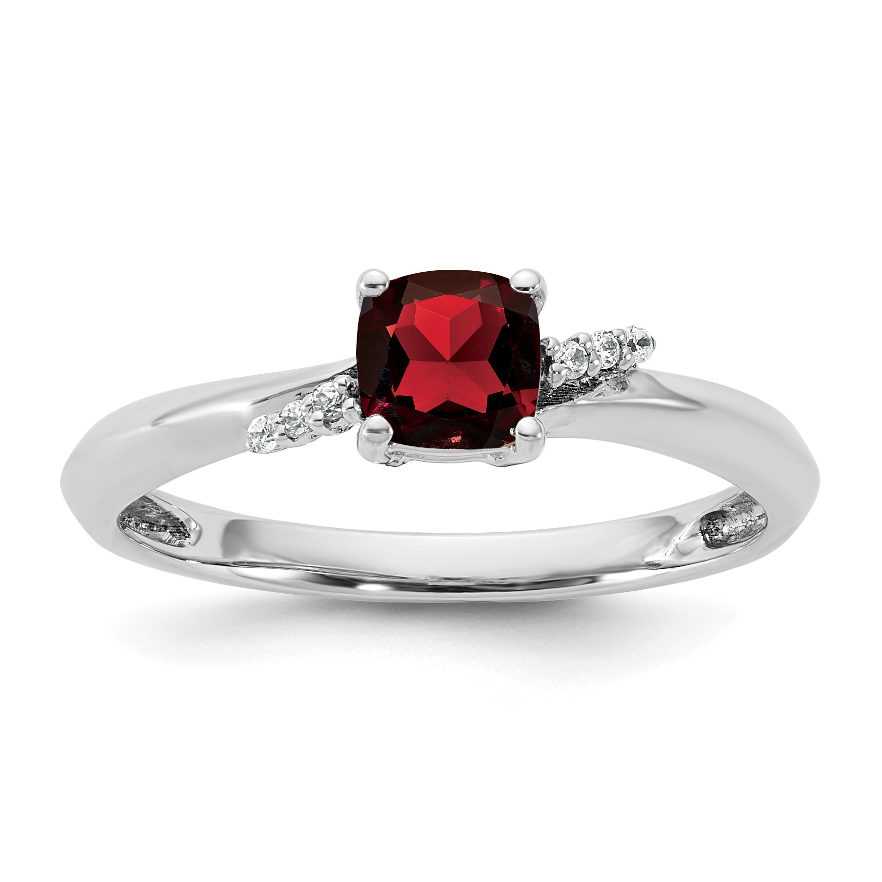 14K White Gold Polished Diamond and Garnet Fashion Ring Main image