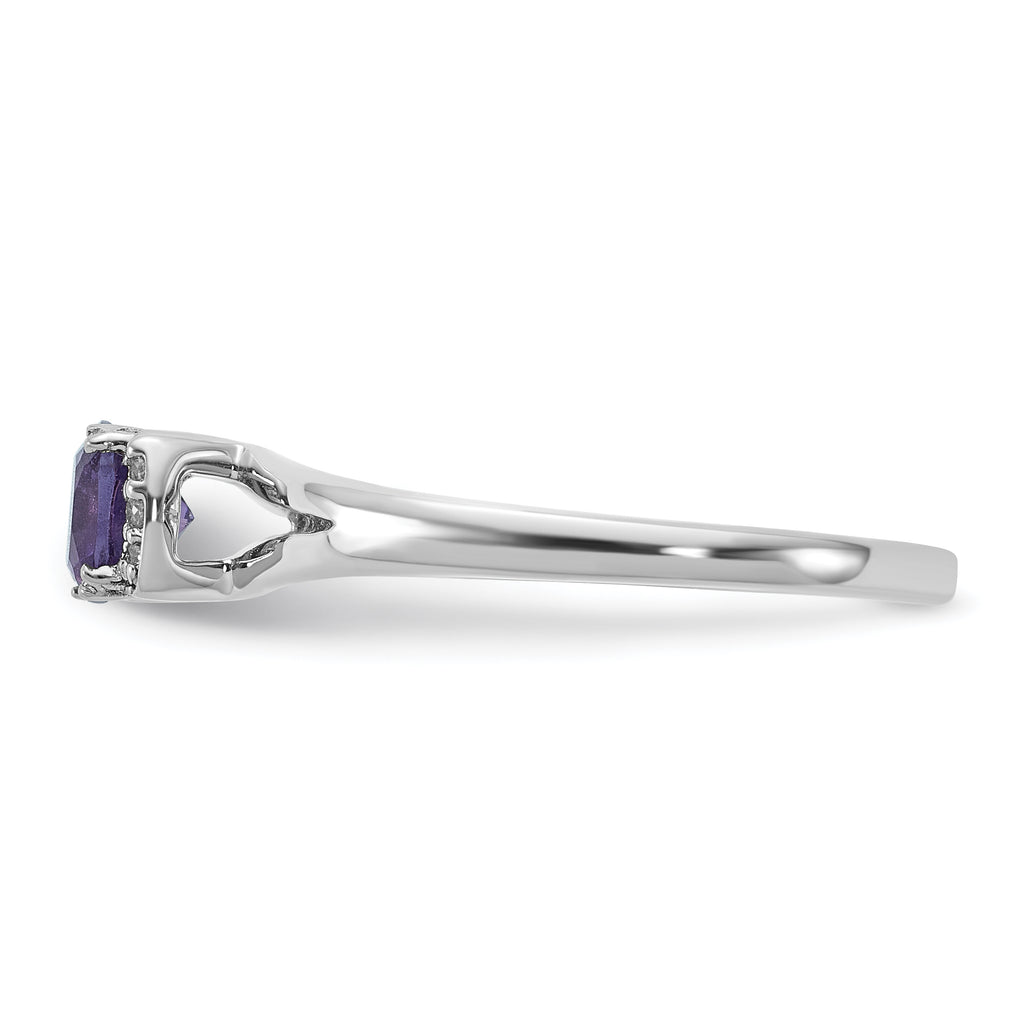 14K White Gold Polished Diamond and Amethyst Fashion Ring