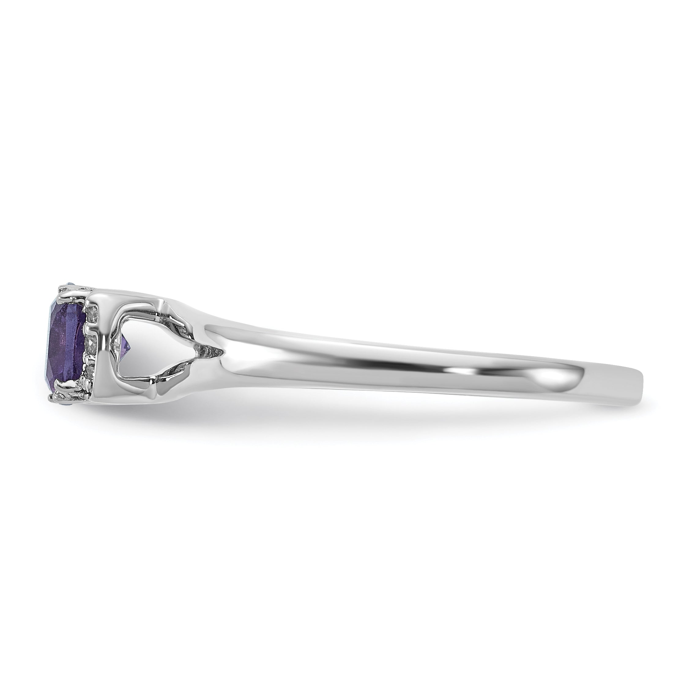 14K White Gold Polished Diamond and Amethyst Fashion Ring