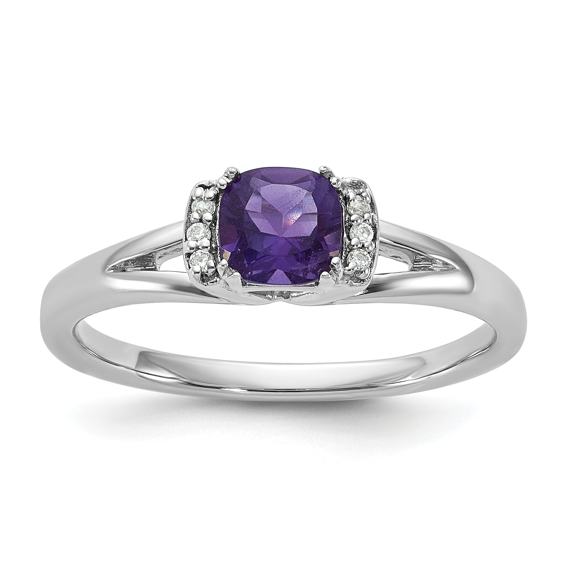 14K White Gold Polished Diamond and Amethyst Fashion Ring Main image