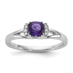 14K White Gold Polished Diamond and Amethyst Fashion Ring