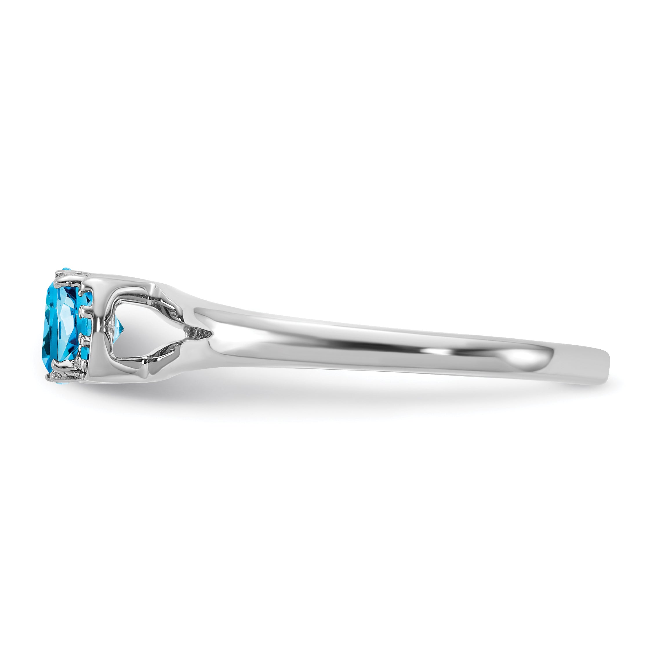 14K White Gold Polished Diamond and Blue Topaz Fashion Ring