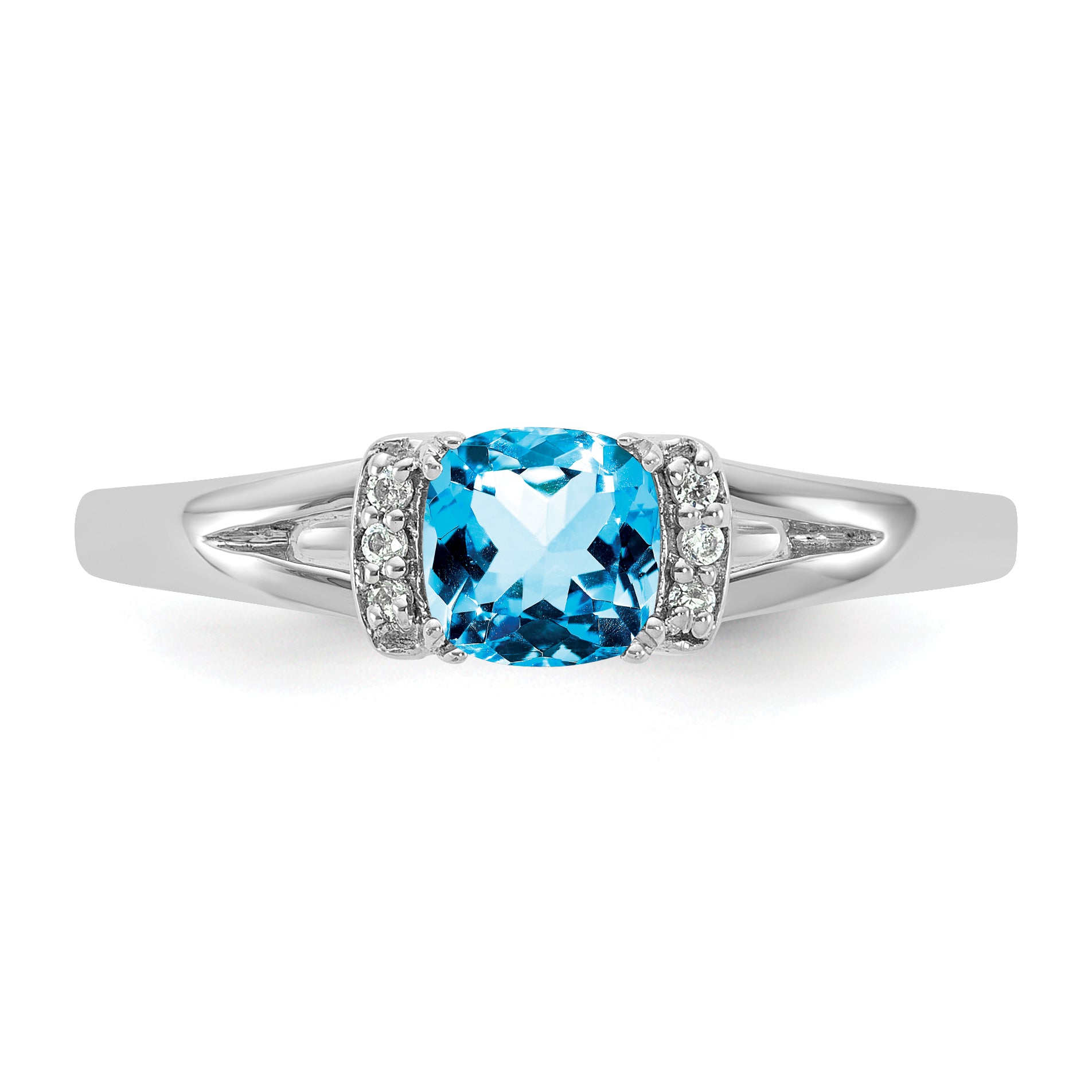 14K White Gold Polished Diamond and Blue Topaz Fashion Ring