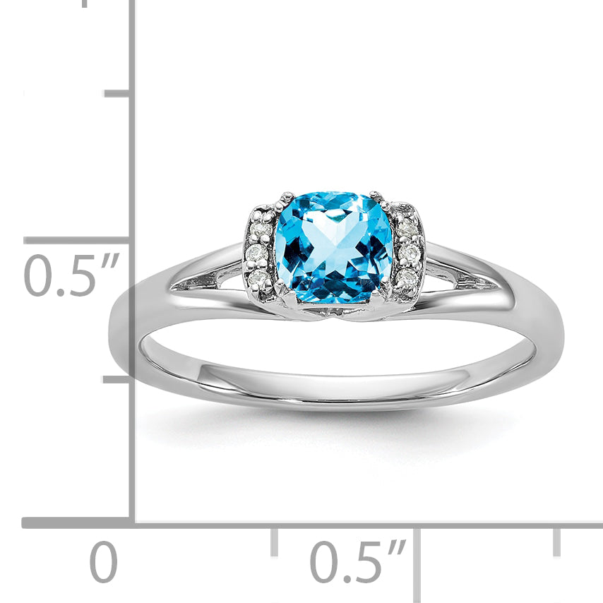 14K White Gold Polished Diamond and Blue Topaz Fashion Ring