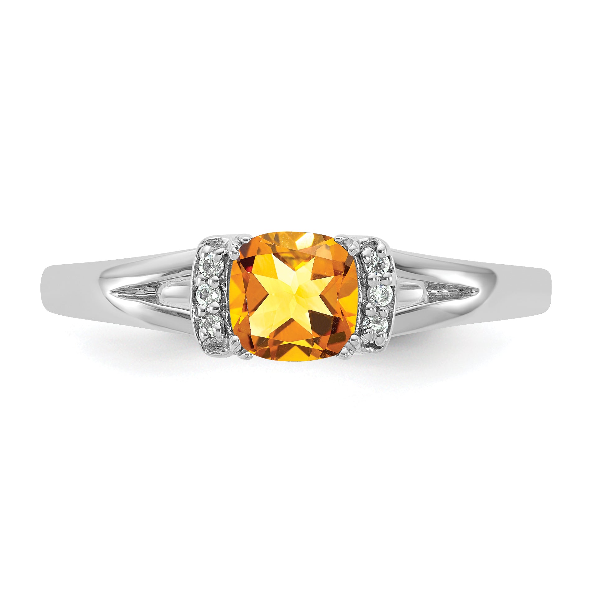 14K White Gold Polished Diamond and Citrine Fashion Ring