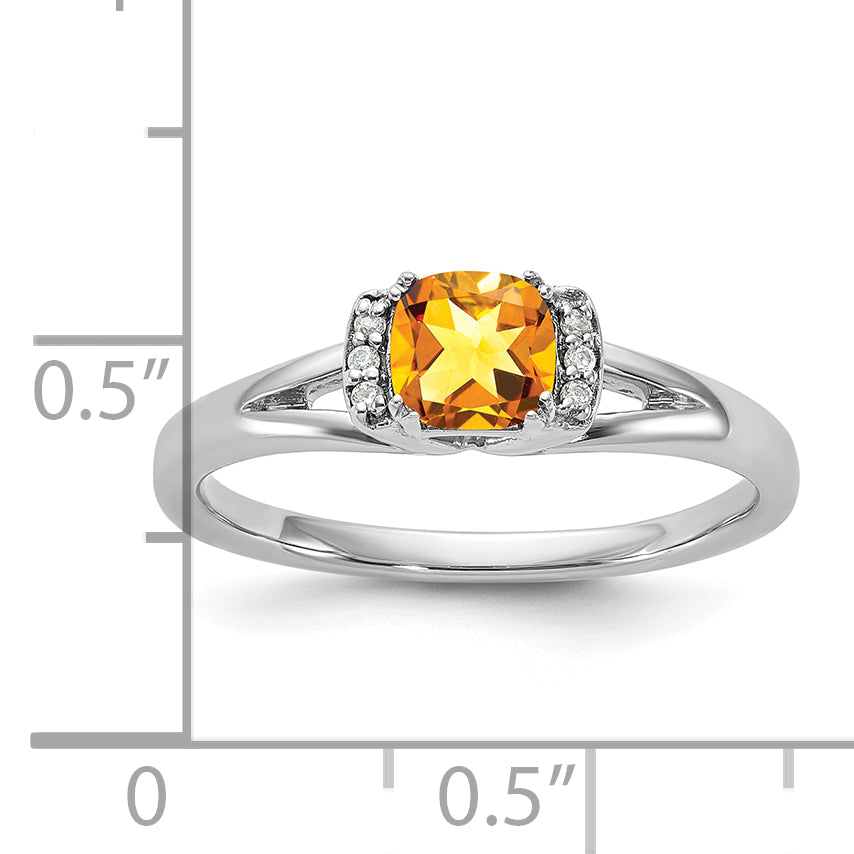 14K White Gold Polished Diamond and Citrine Fashion Ring