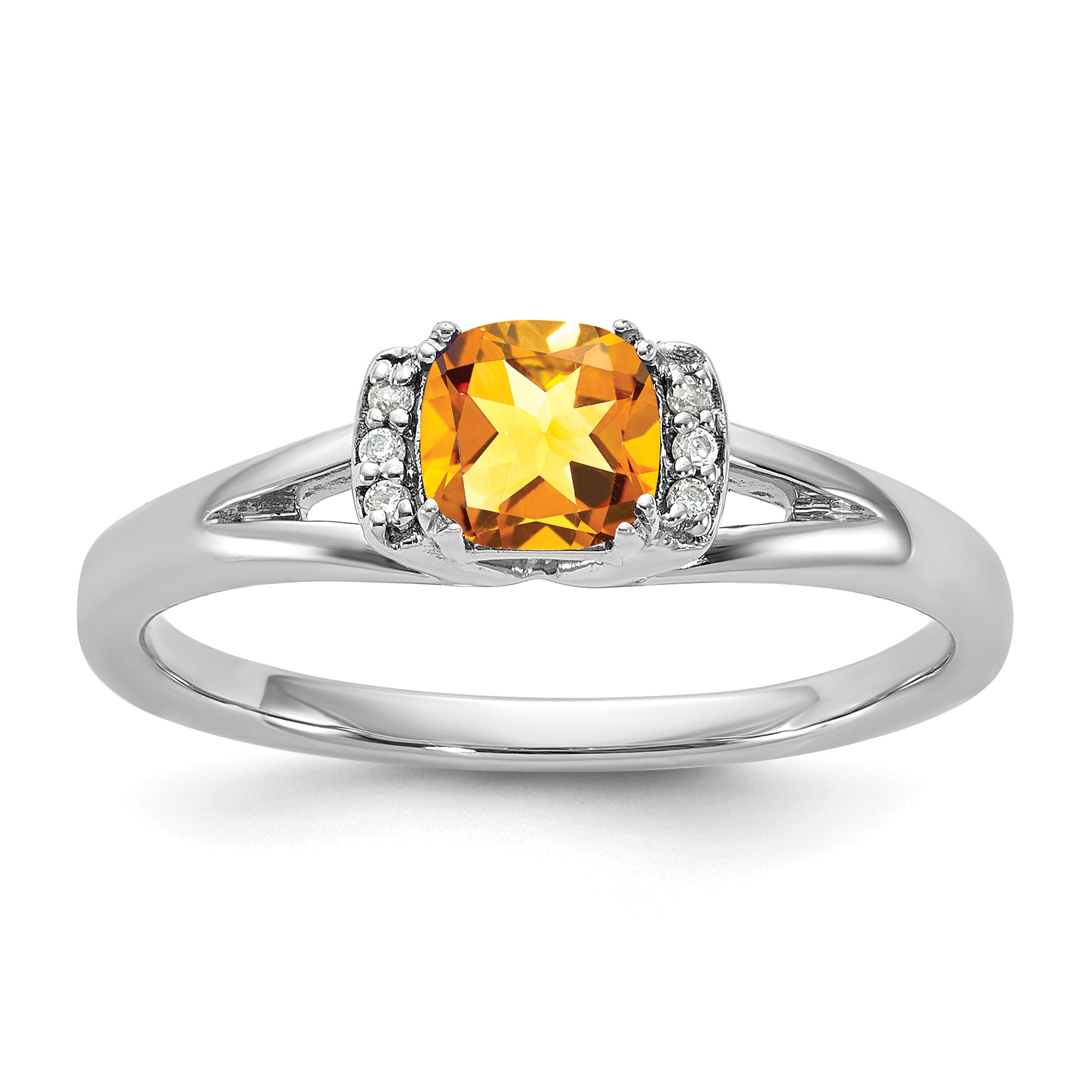 14K White Gold Polished Diamond and Citrine Fashion Ring Main image