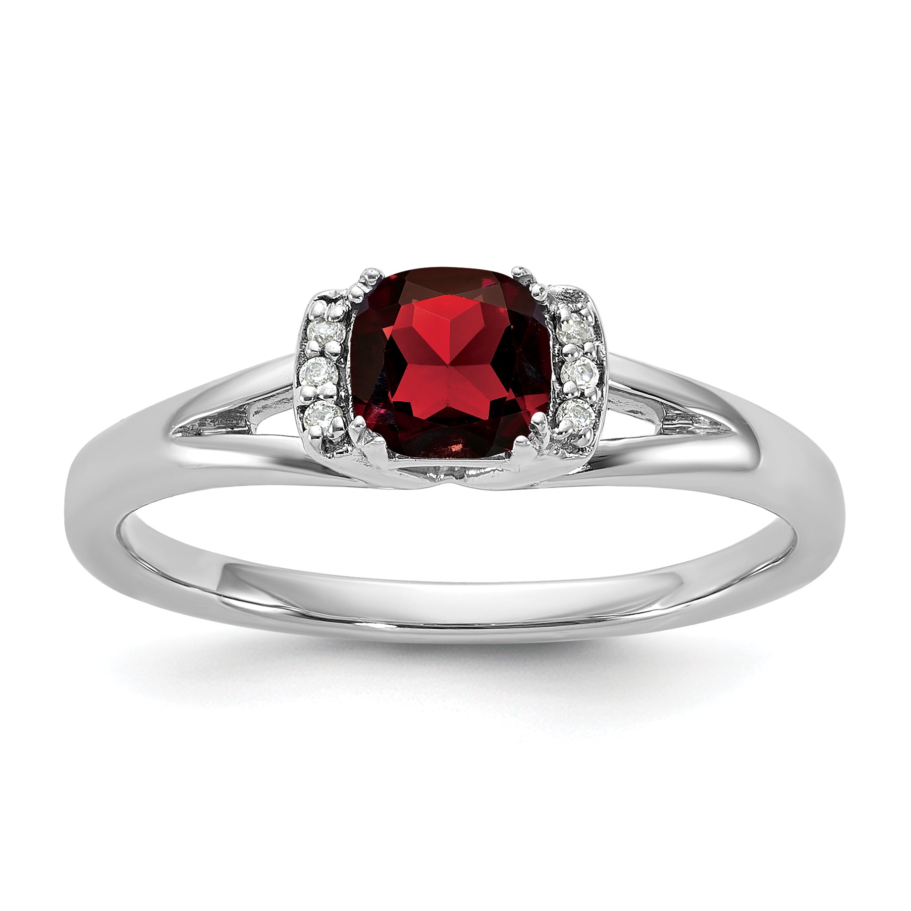 14K White Gold Polished Diamond and Garnet Fashion Ring Main image