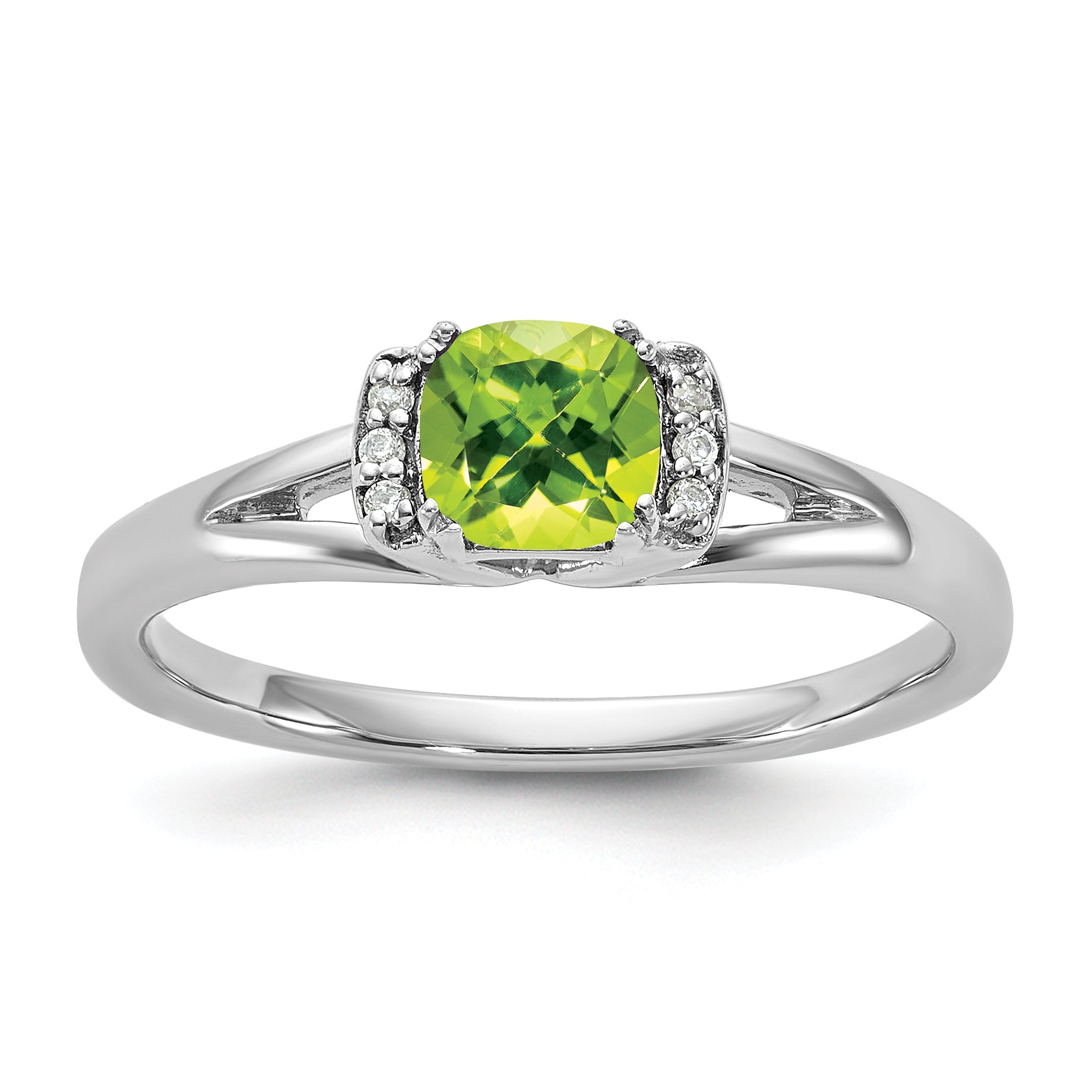 14K White Gold Polished Diamond and Peridot Fashion Ring Main image