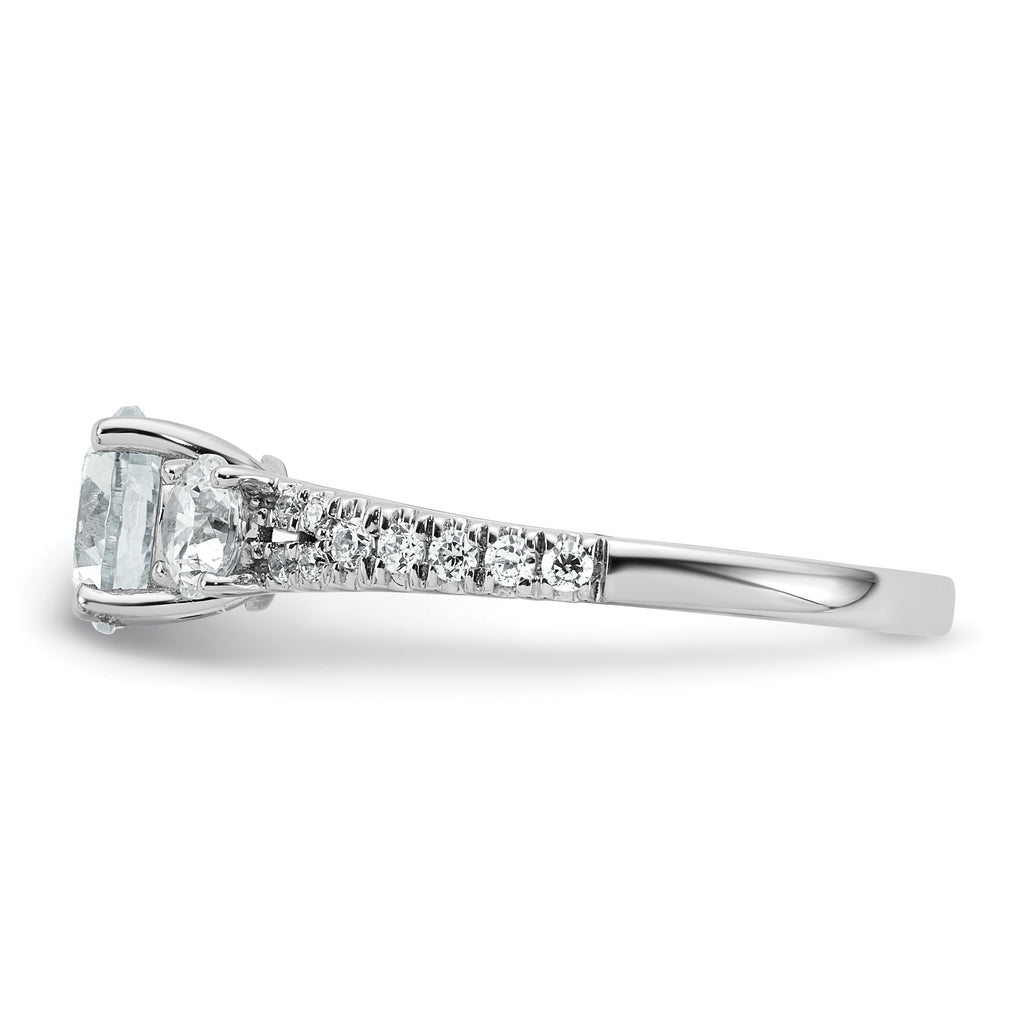 True Origin 14k White Gold 5/8 carat Lab Grown Diamond VS+ F+ 1 carat Center Round Semi Mount Three Stone Engagement Ring