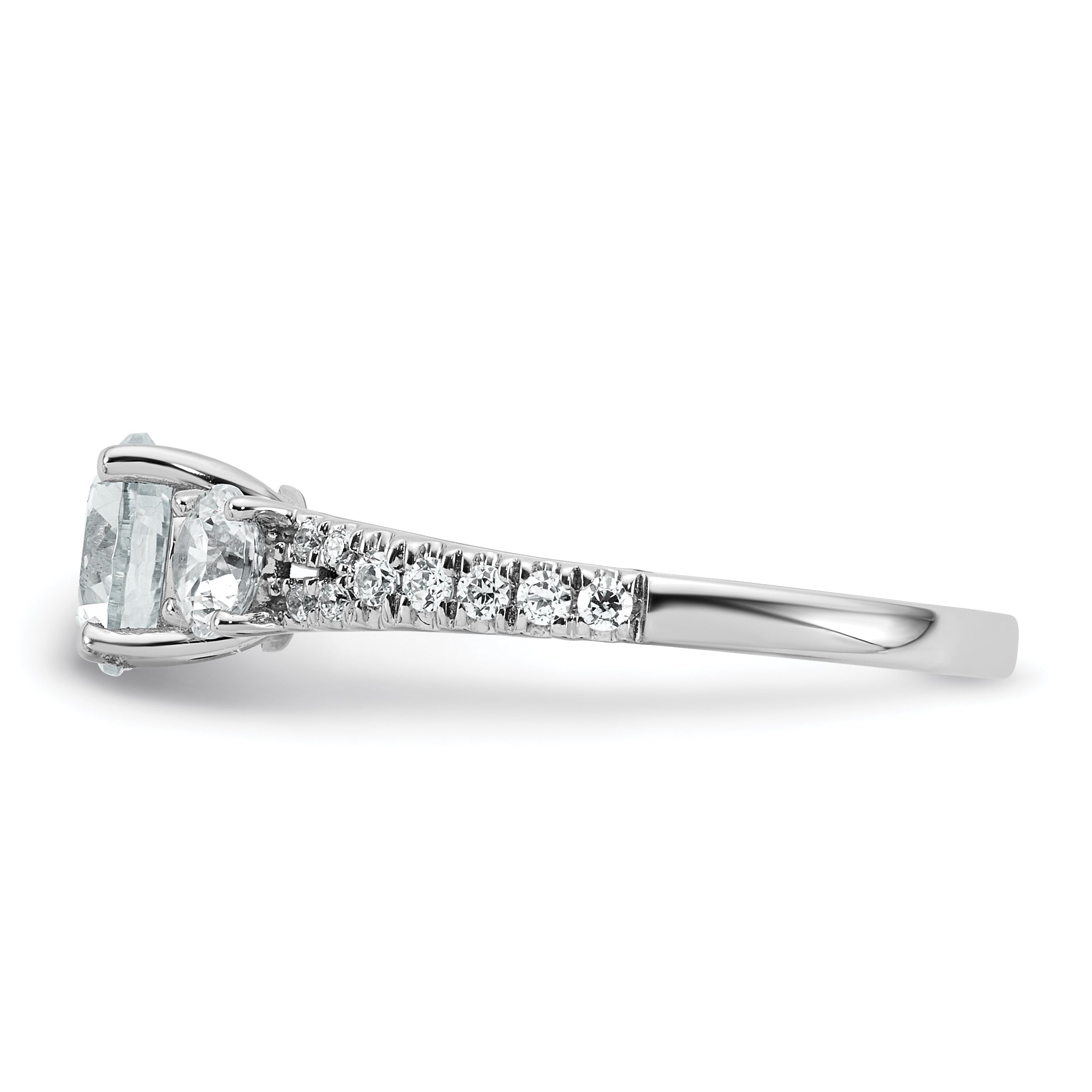 True Origin 14k White Gold 5/8 carat Lab Grown Diamond VS+ F+ 1 carat Center Round Semi Mount Three Stone Engagement Ring
