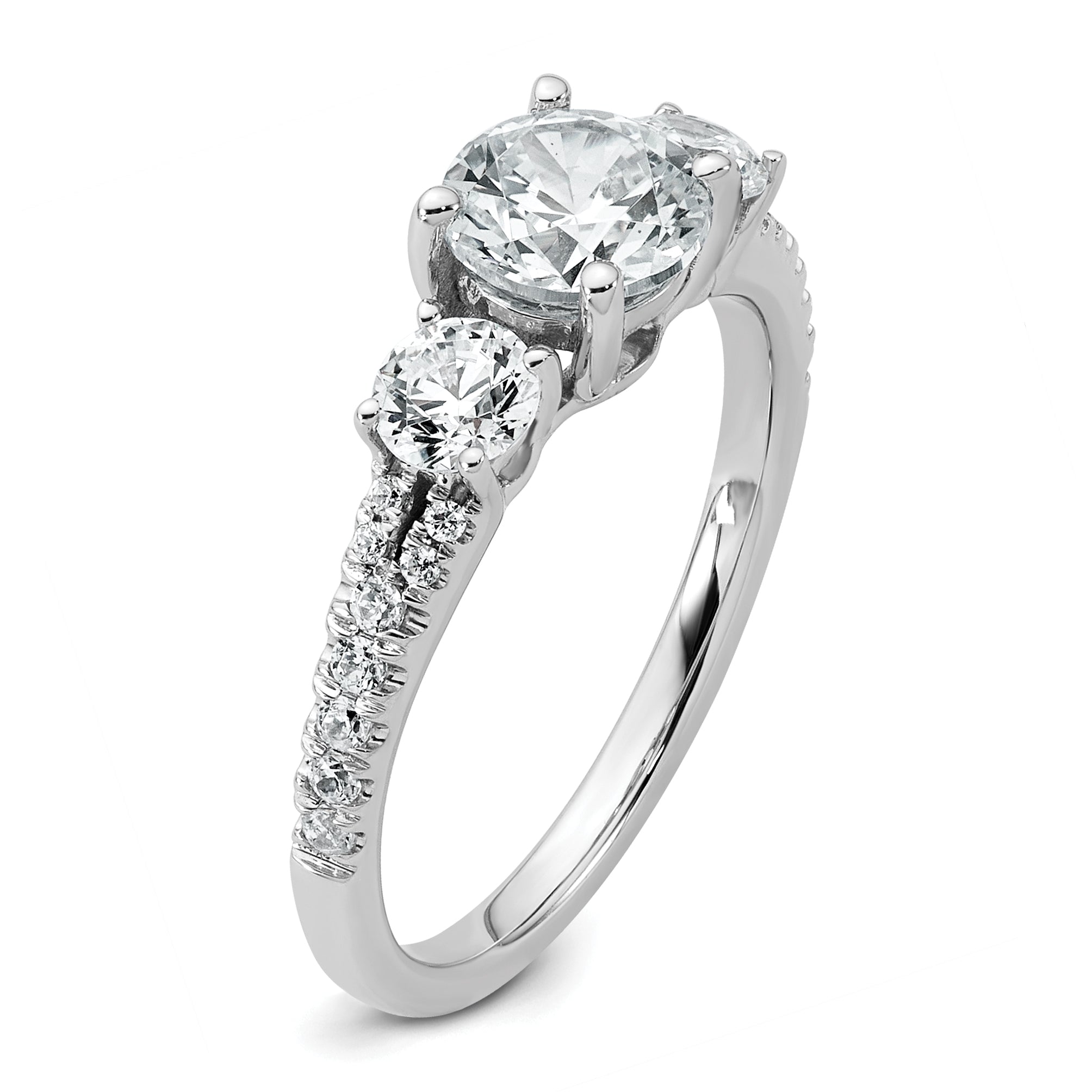 True Origin 14k White Gold 5/8 carat Lab Grown Diamond VS+ F+ 1 carat Center Round Semi Mount Three Stone Engagement Ring