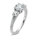 True Origin 14k White Gold 5/8 carat Lab Grown Diamond VS+ F+ 1 carat Center Round Semi Mount Three Stone Engagement Ring