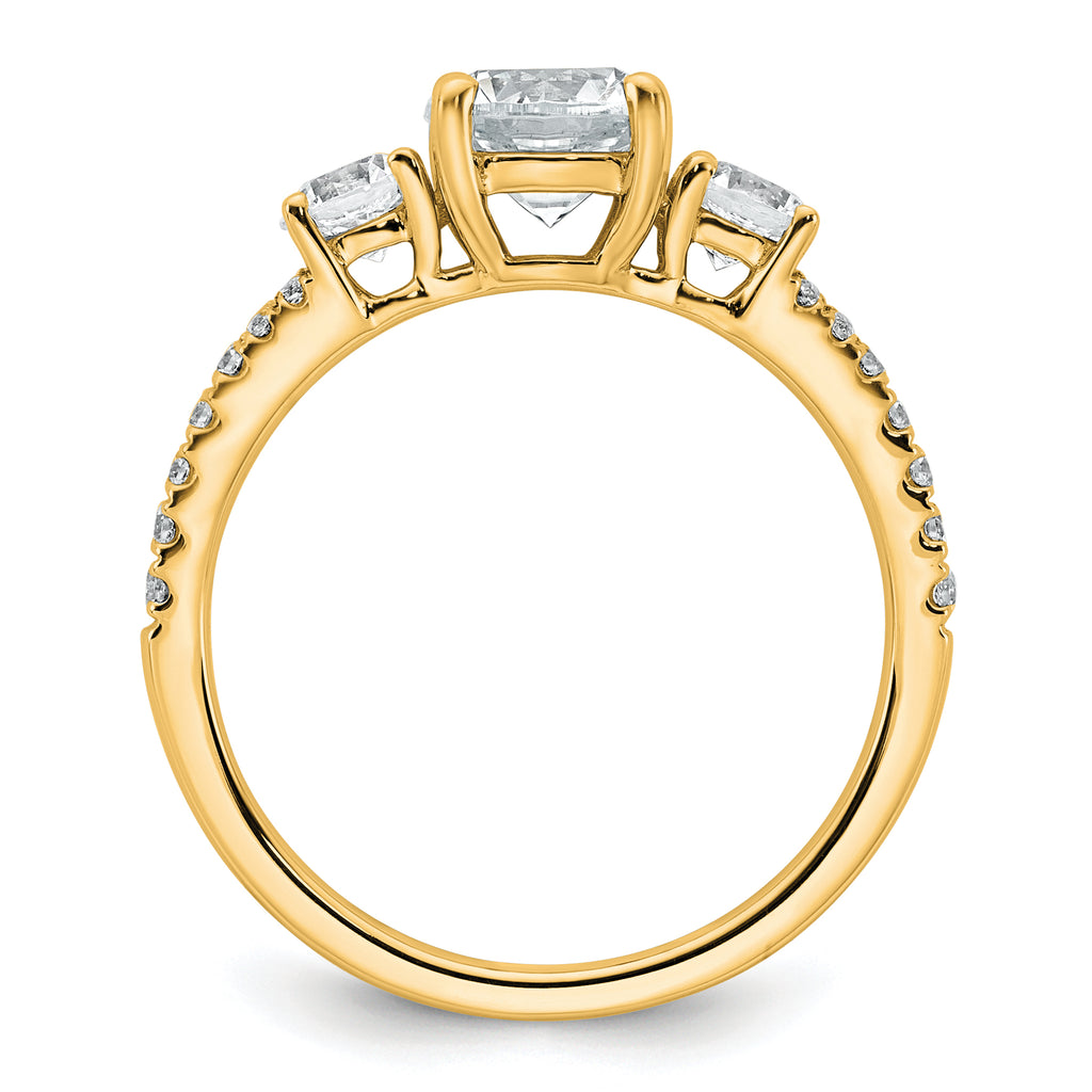 True Origin 14k 5/8 carat Lab Grown Diamond VS+ F+ 1 carat Center Round Semi Mount Three Stone Engagement Ring