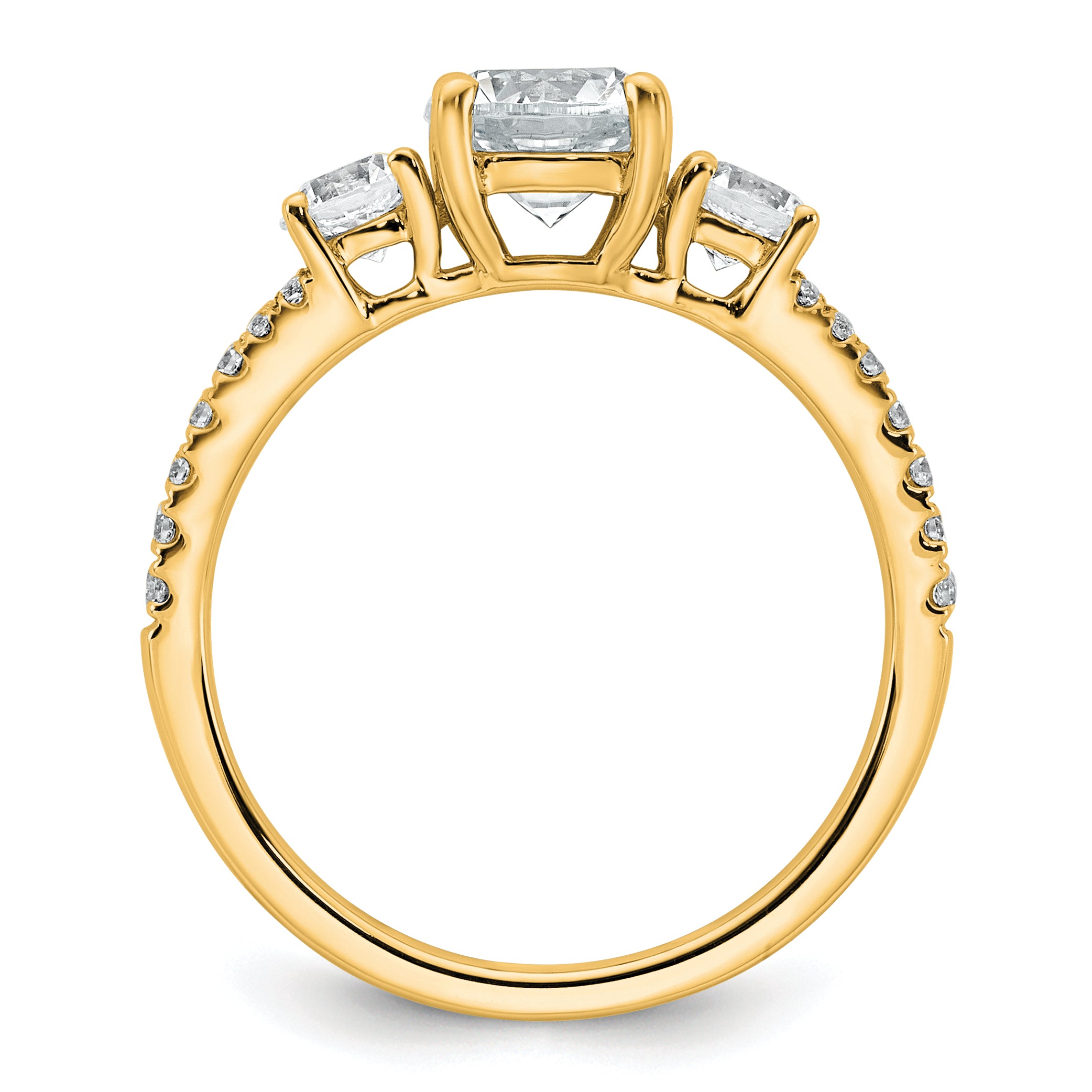 True Origin 14k 5/8 carat Lab Grown Diamond VS+ F+ 1 carat Center Round Semi Mount Three Stone Engagement Ring