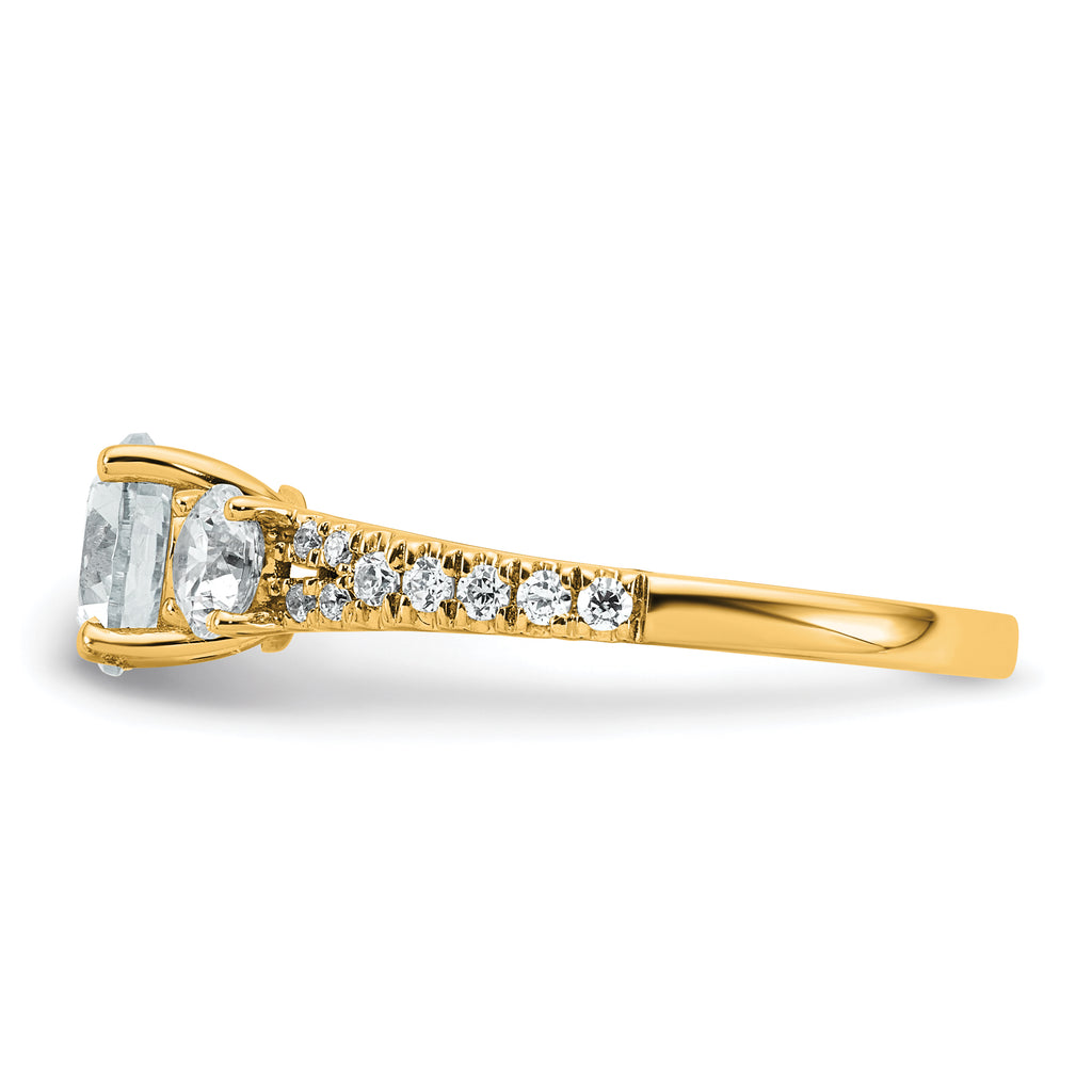 True Origin 14k 5/8 carat Lab Grown Diamond VS+ F+ 1 carat Center Round Semi Mount Three Stone Engagement Ring
