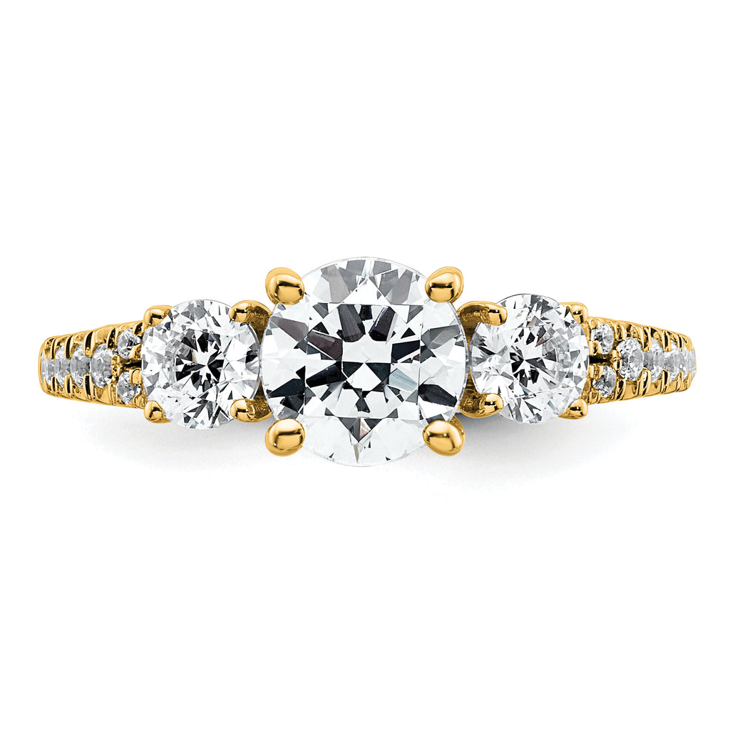 True Origin 14k 5/8 carat Lab Grown Diamond VS+ F+ 1 carat Center Round Semi Mount Three Stone Engagement Ring
