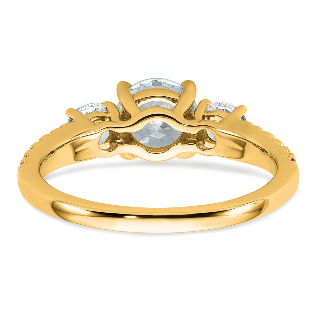 True Origin 14k 5/8 carat Lab Grown Diamond VS+ F+ 1 carat Center Round Semi Mount Three Stone Engagement Ring