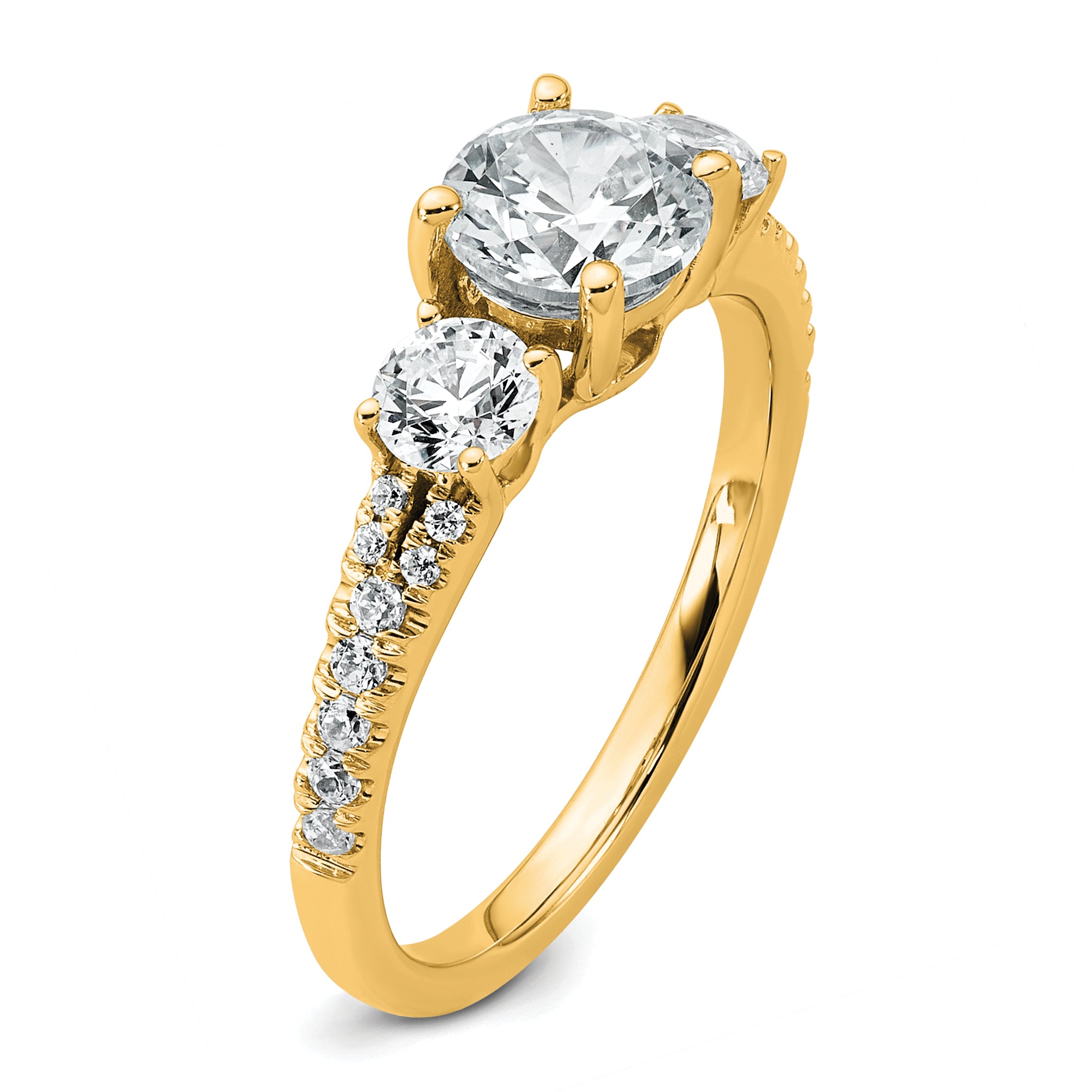 True Origin 14k 5/8 carat Lab Grown Diamond VS+ F+ 1 carat Center Round Semi Mount Three Stone Engagement Ring