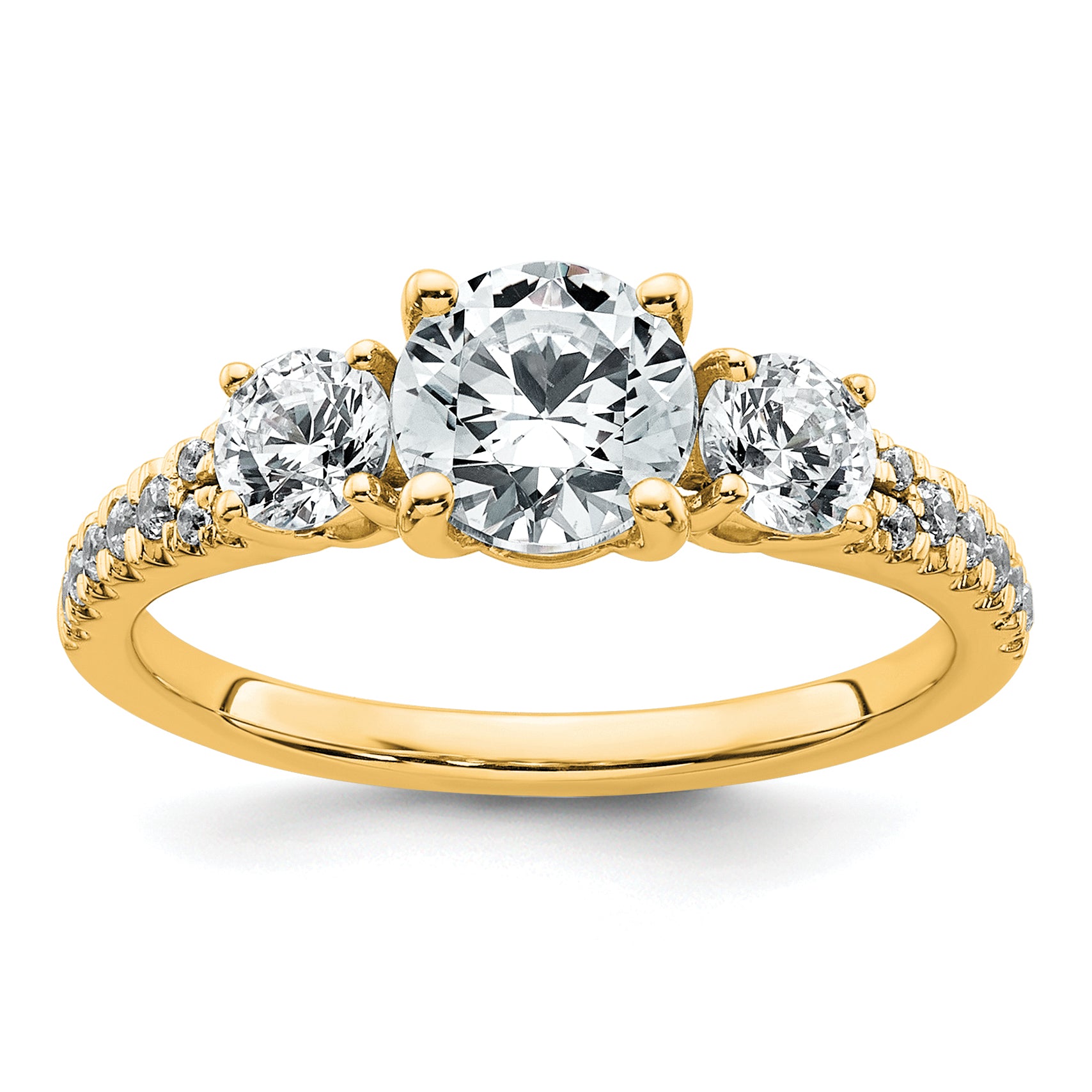 True Origin 14k 5/8 carat Lab Grown Diamond VS+ F+ 1 carat Center Round Semi Mount Three Stone Engagement Ring