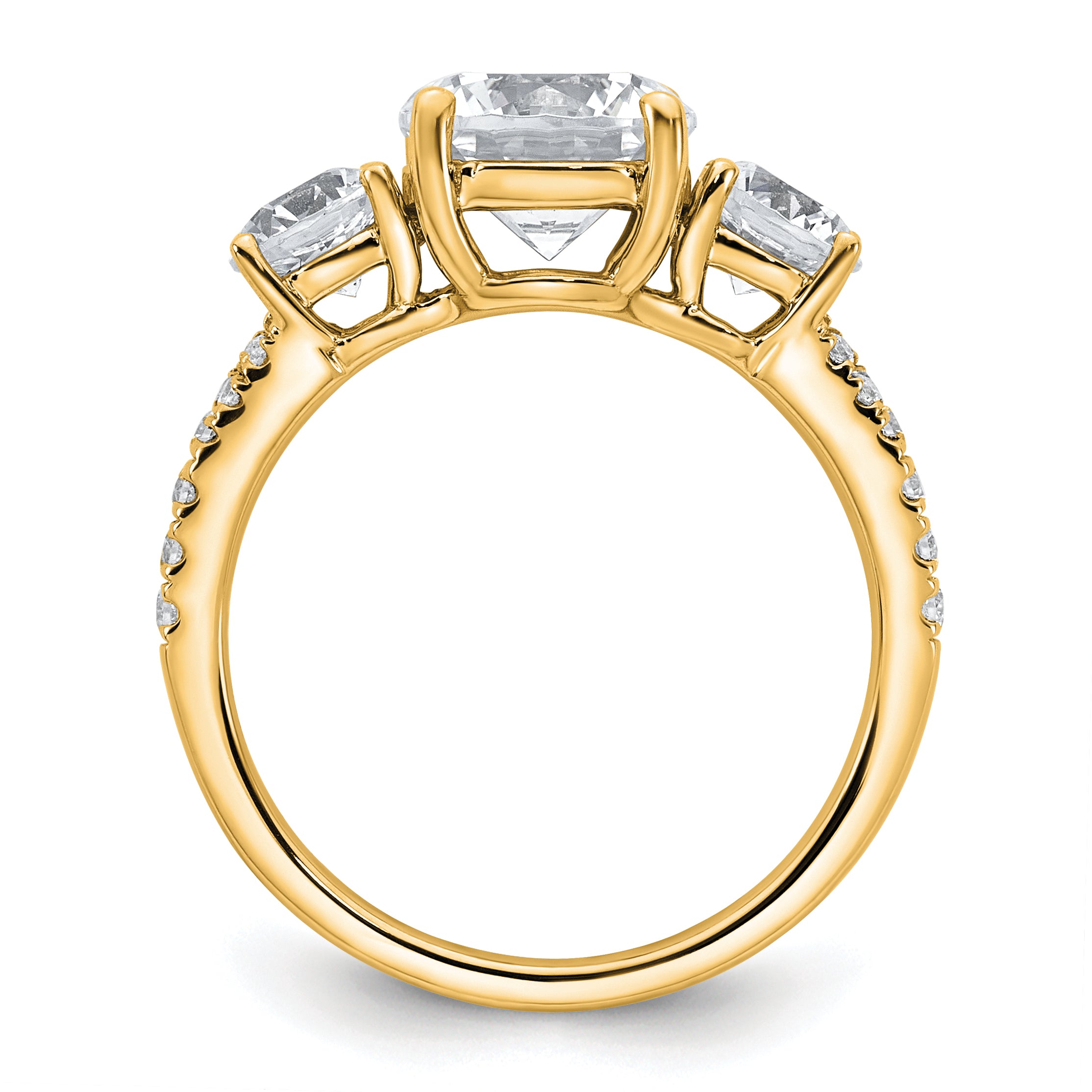 True Origin 14k 1 1/5 carat Lab Grown Diamond VS+ F+ 1 carat Center Round Semi Mount Three Stone Engagement Ring