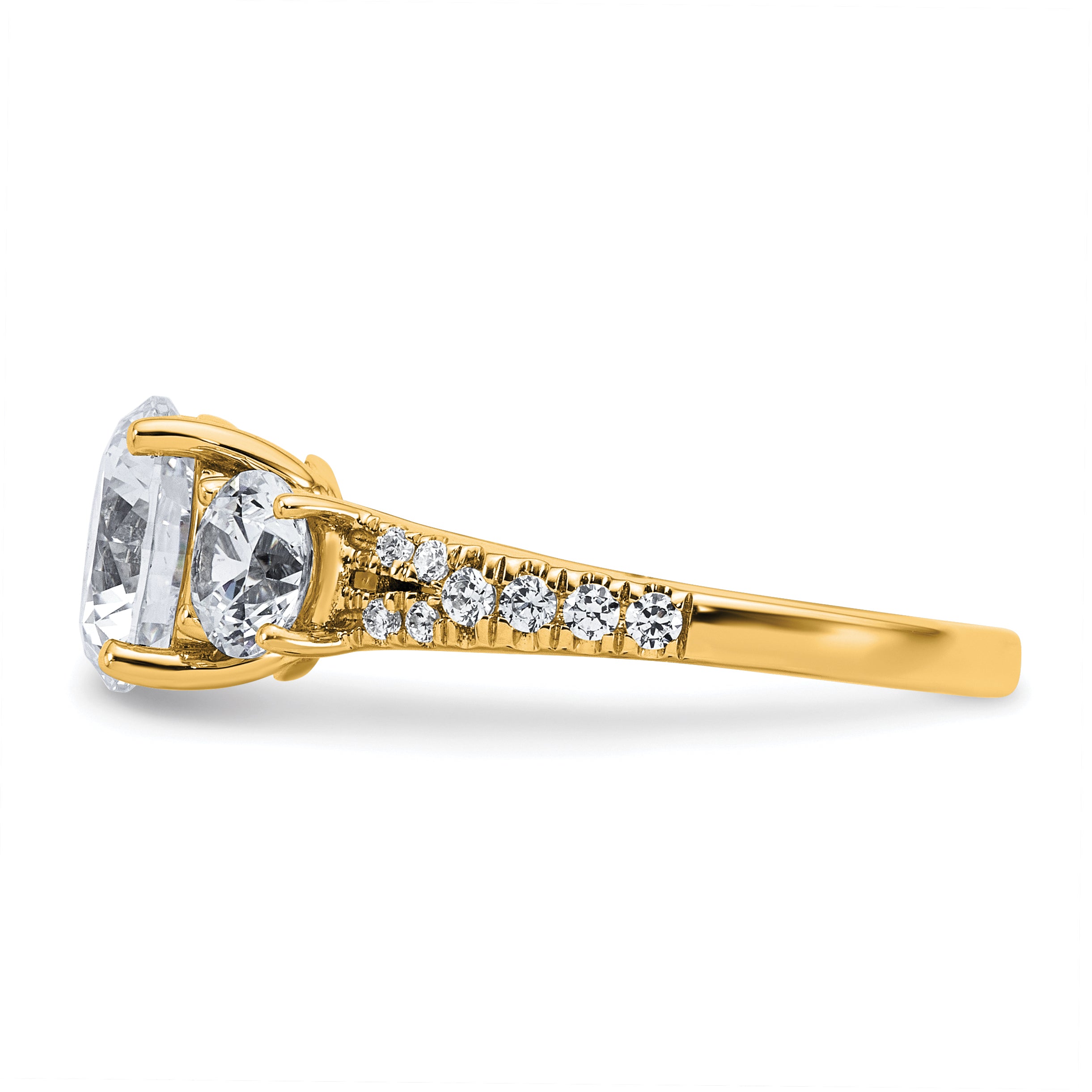 True Origin 14k 1 1/5 carat Lab Grown Diamond VS+ F+ 1 carat Center Round Semi Mount Three Stone Engagement Ring