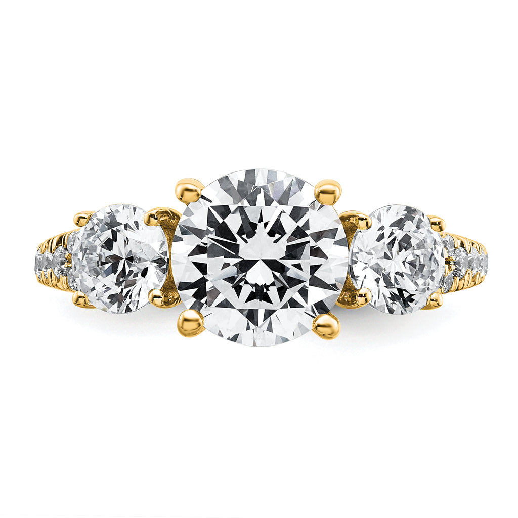 True Origin 14k 1 1/5 carat Lab Grown Diamond VS+ F+ 1 carat Center Round Semi Mount Three Stone Engagement Ring