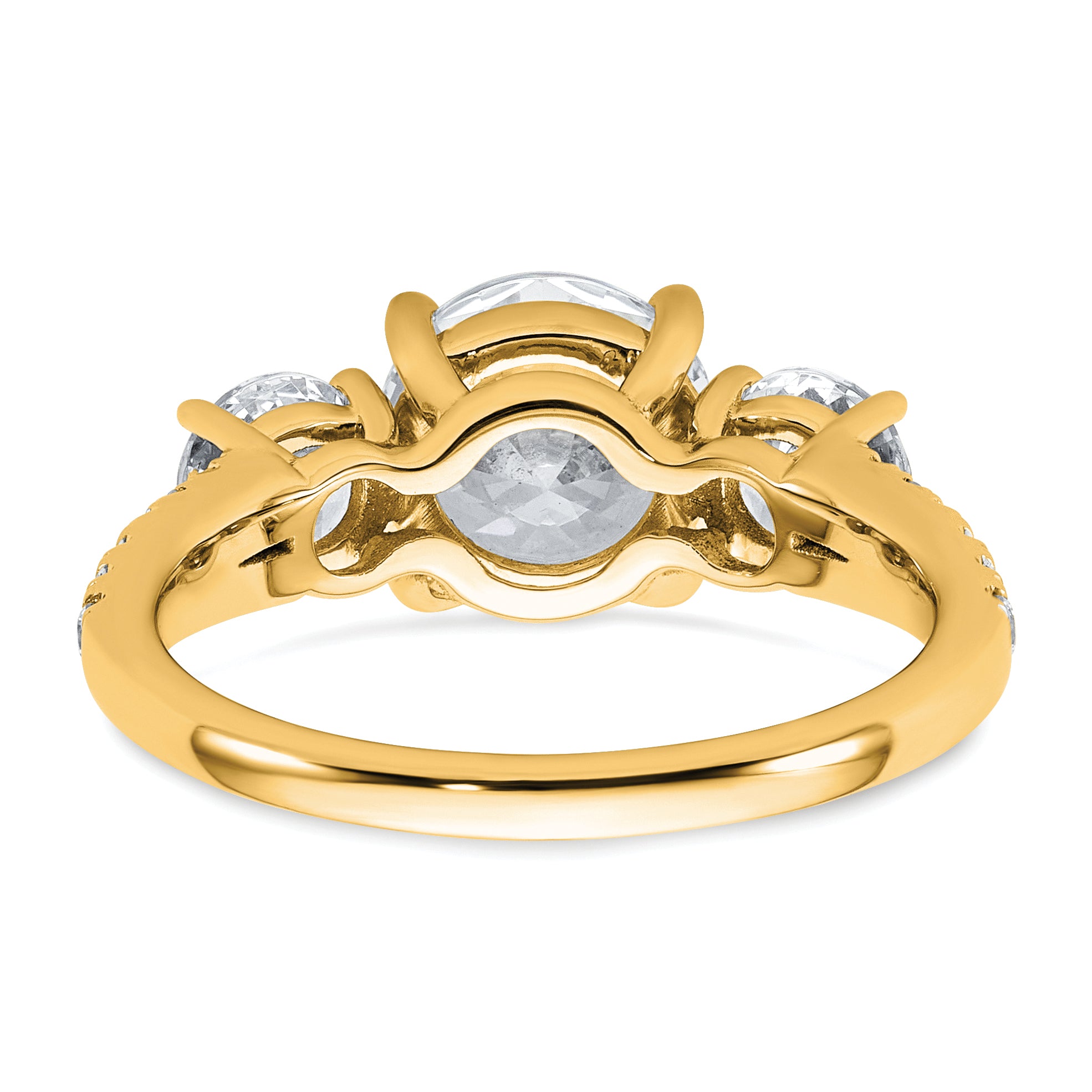 True Origin 14k 1 1/5 carat Lab Grown Diamond VS+ F+ 1 carat Center Round Semi Mount Three Stone Engagement Ring