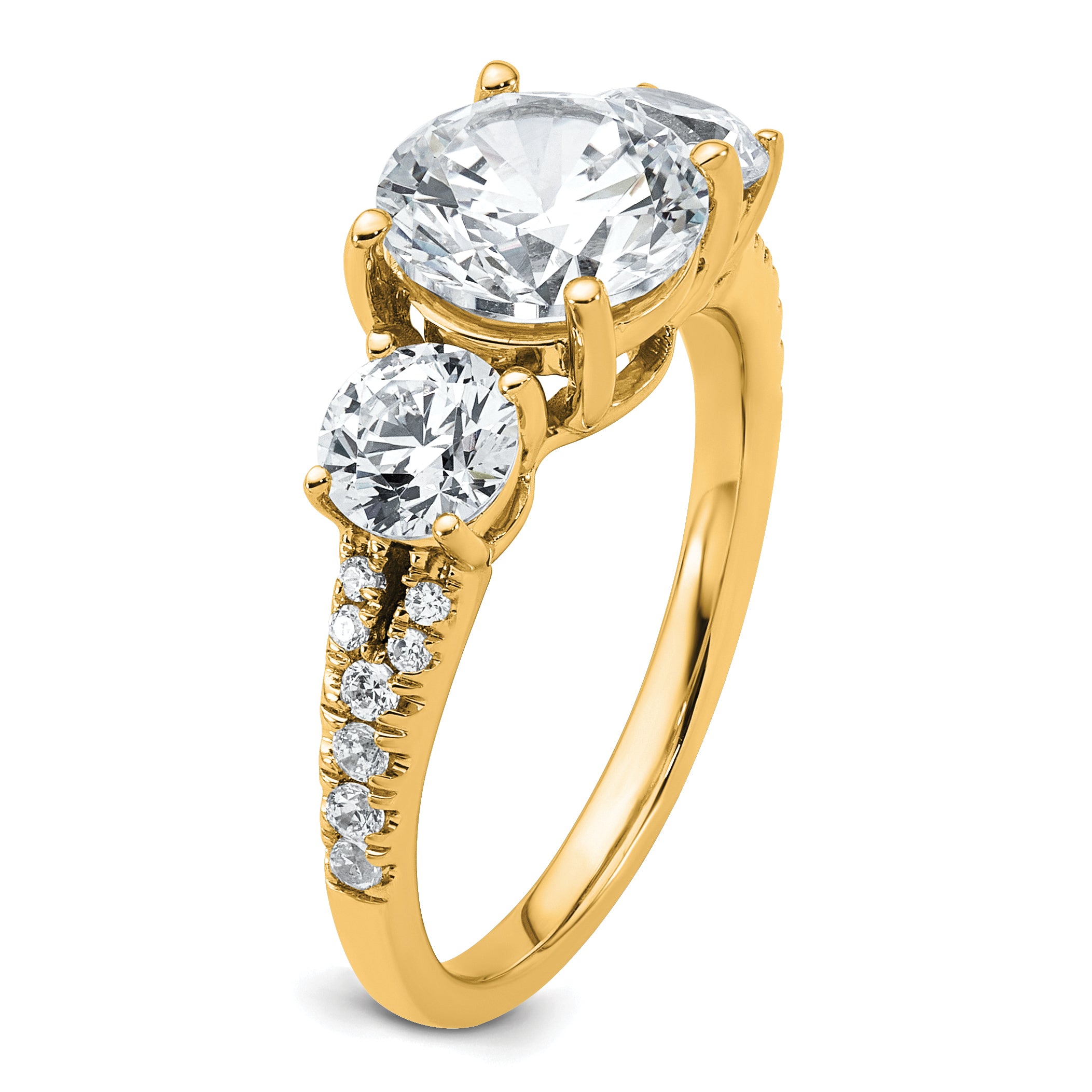 True Origin 14k 1 1/5 carat Lab Grown Diamond VS+ F+ 1 carat Center Round Semi Mount Three Stone Engagement Ring