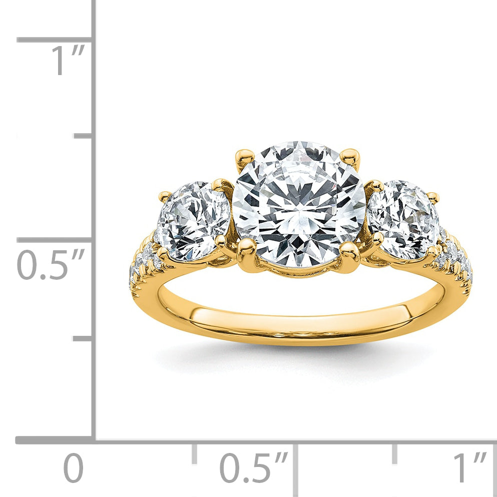 True Origin 14k 1 1/5 carat Lab Grown Diamond VS+ F+ 1 carat Center Round Semi Mount Three Stone Engagement Ring