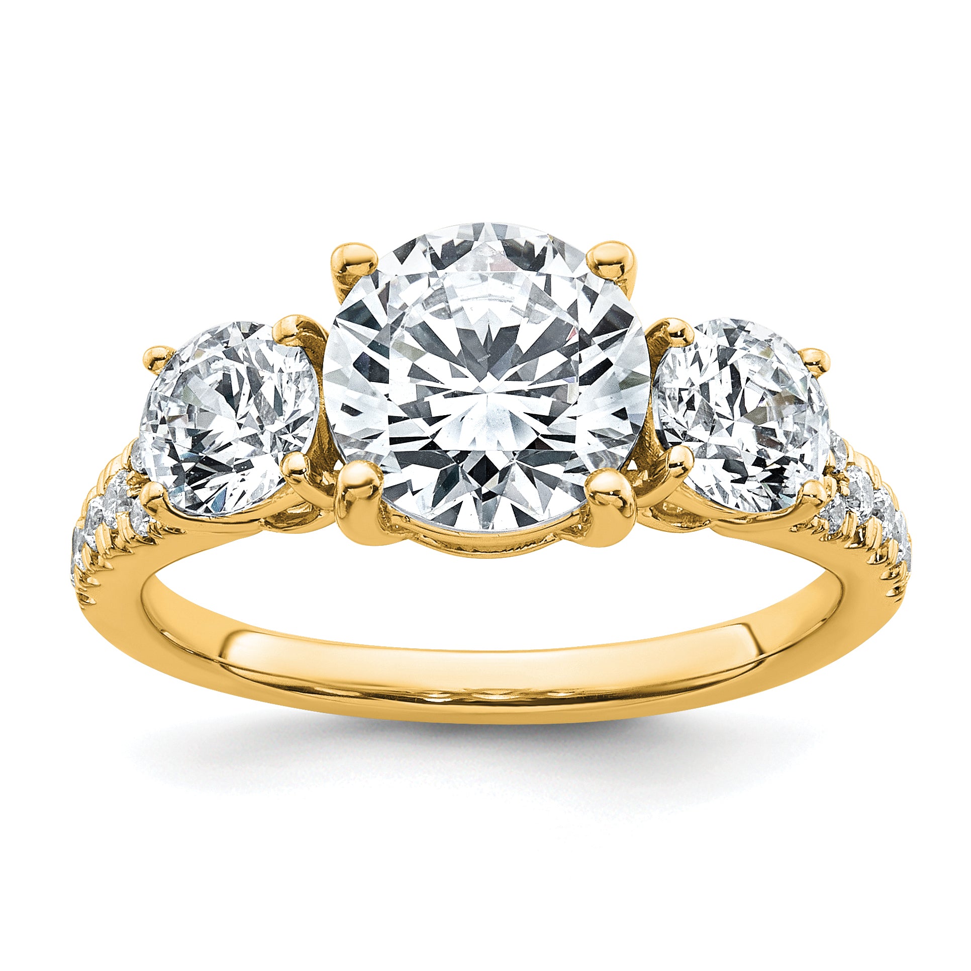 True Origin 14k 1 1/5 carat Lab Grown Diamond VS+ F+ 1 carat Center Round Semi Mount Three Stone Engagement Ring Main image