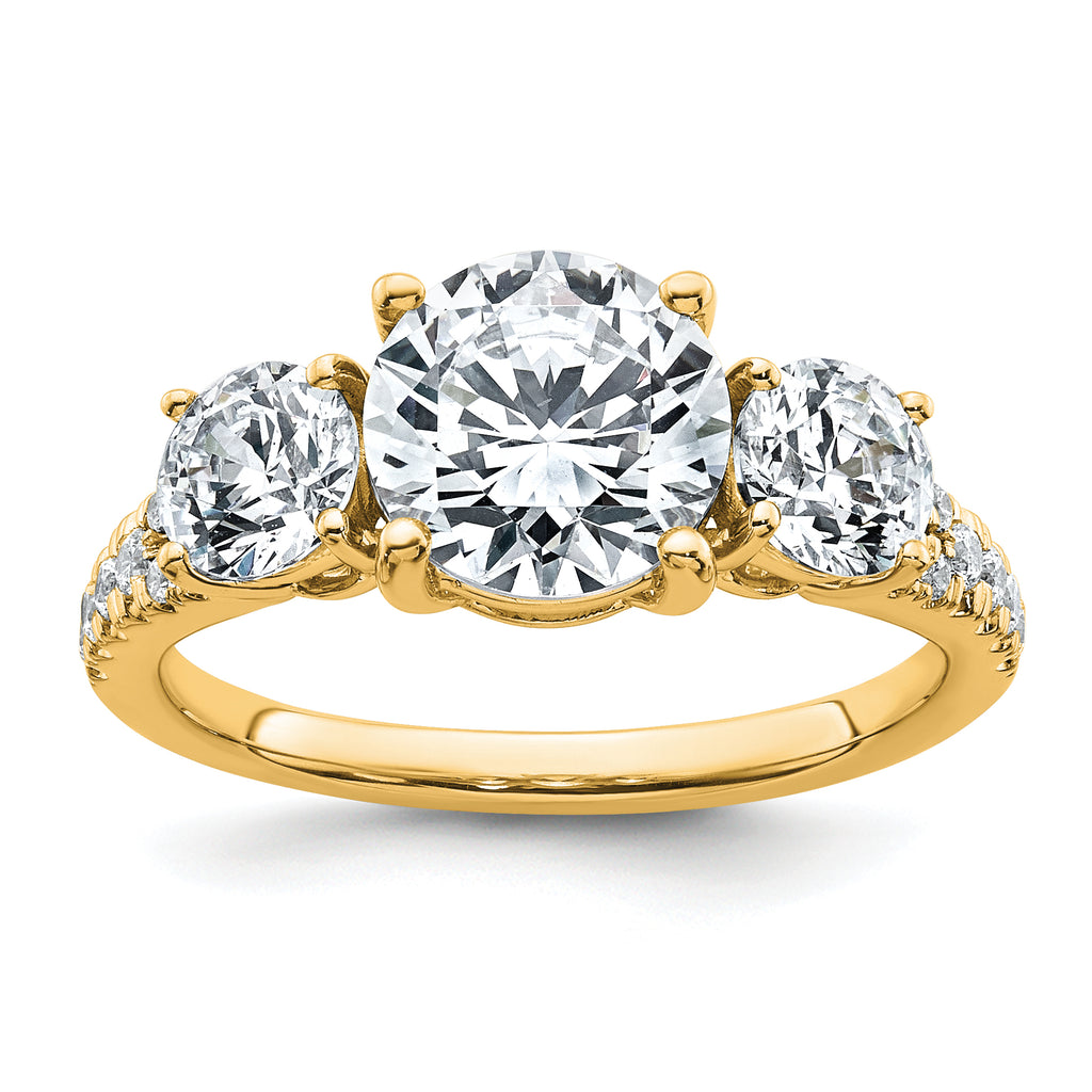 True Origin 14k 1 1/5 carat Lab Grown Diamond VS+ F+ 1 carat Center Round Semi Mount Three Stone Engagement Ring