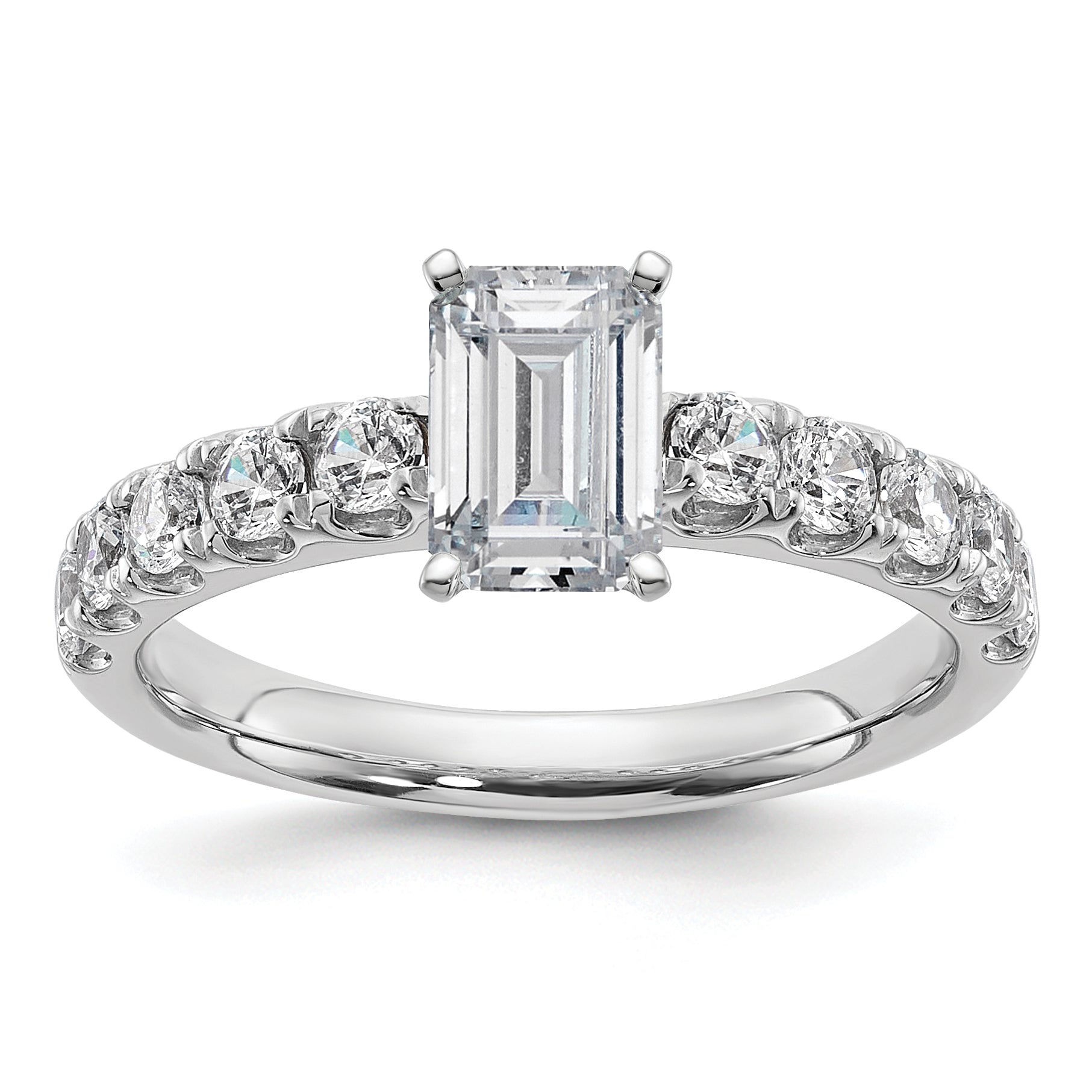 14k White Gold Certified 1 3/4 carat Lab Grown Diamond VS+ F+ Emerald Complete Engagement Ring Main image