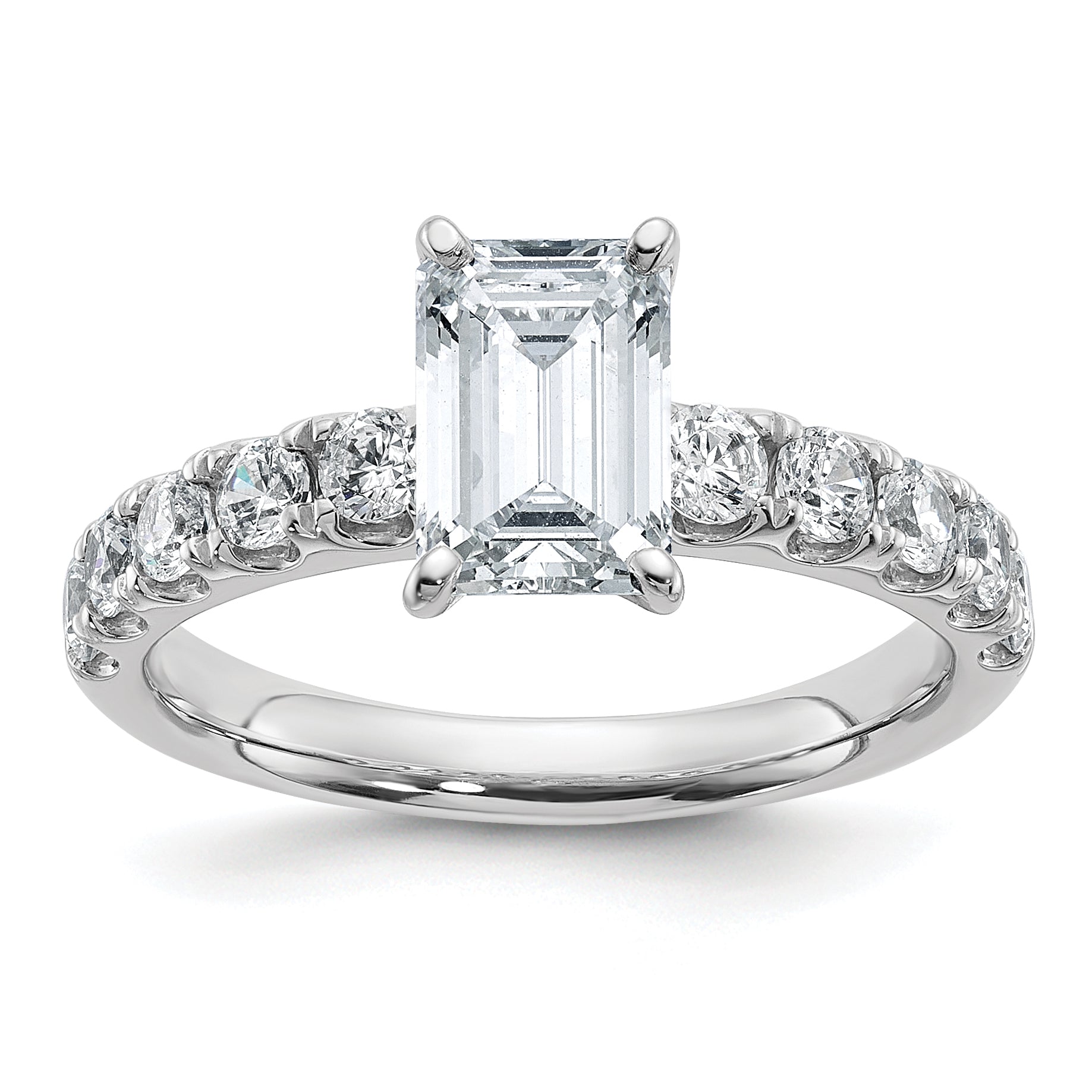 14k White Gold Certified 2 1/5 carat Lab Grown Diamond VS+ F+ Emerald Complete Engagement Ring Main image