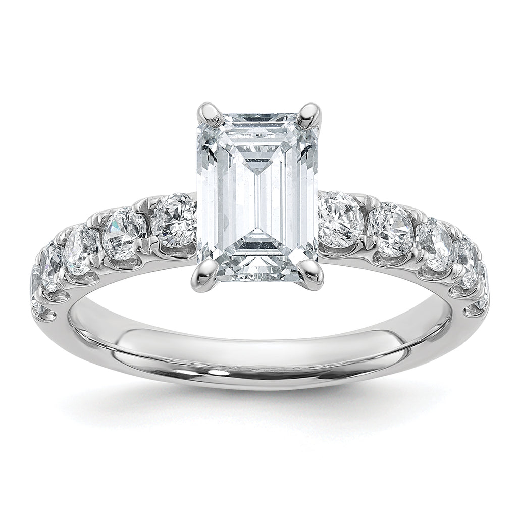 14k White Gold Certified 2 1/5 carat Lab Grown Diamond VS+ F+ Emerald Complete Engagement Ring
