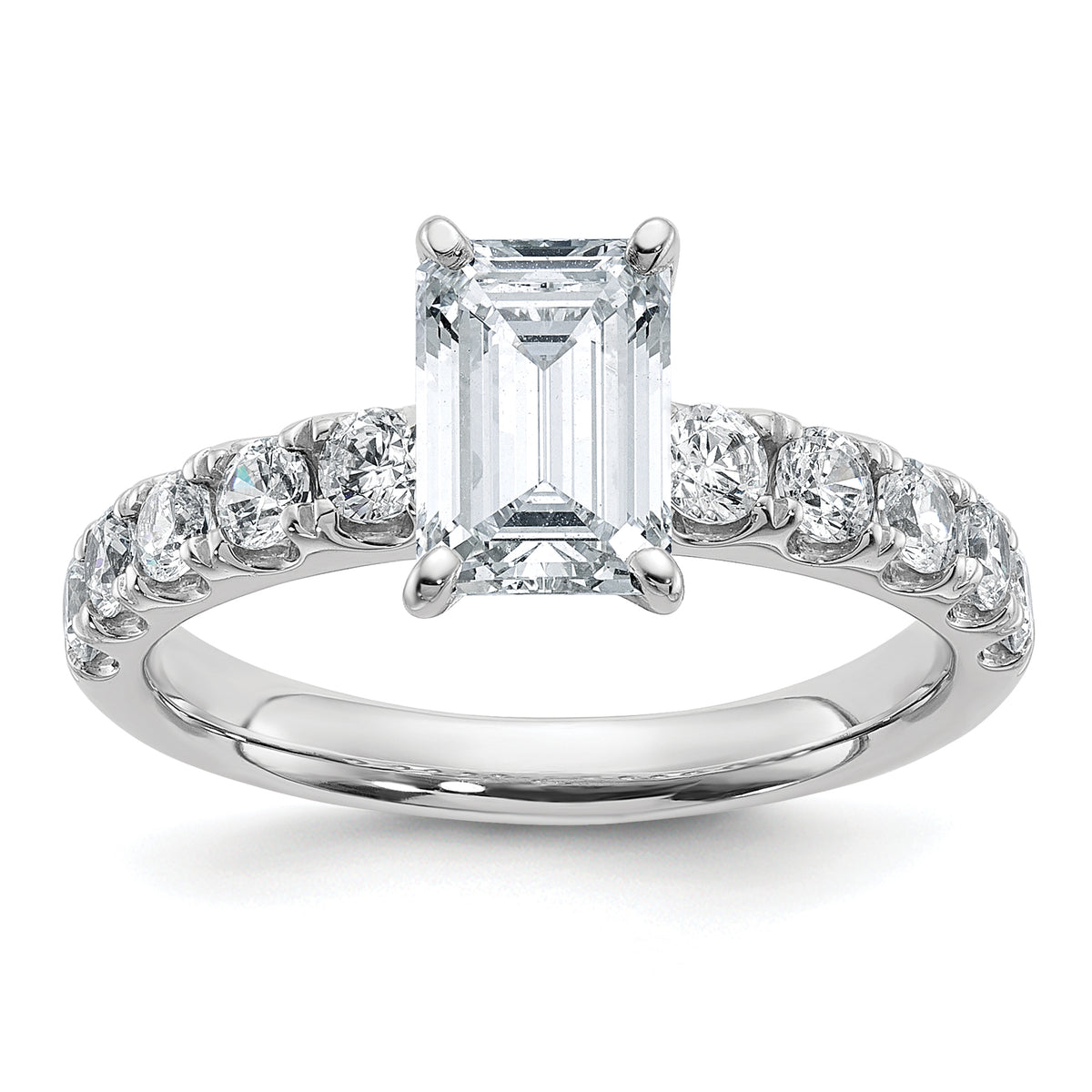 14k White Gold Certified 2 1/5 carat Lab Grown Diamond VS+ F+ Emerald Complete Engagement Ring