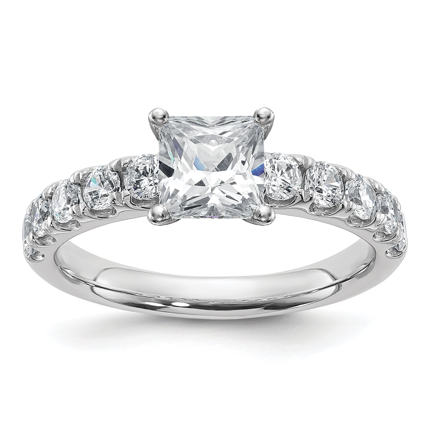 14k White Gold Certified 1 3/4 carat Lab Grown Diamond VS+ F+ Princess Complete Engagement Ring Main image