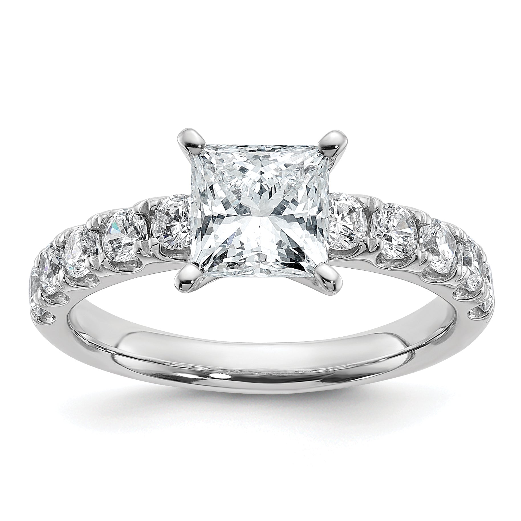 14k White Gold Certified 2 1/5 carat Lab Grown Diamond VS+ F+ Princess Complete Engagement Ring Main image