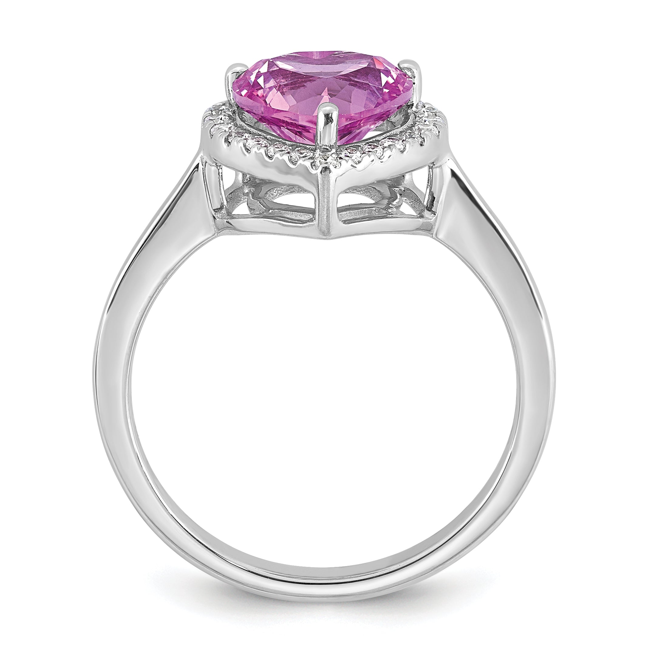 14k White Gold 1/6 carat Lab Grown Diamond VS+ F+ and Natural Pink Sapphire Heart Ring Main image