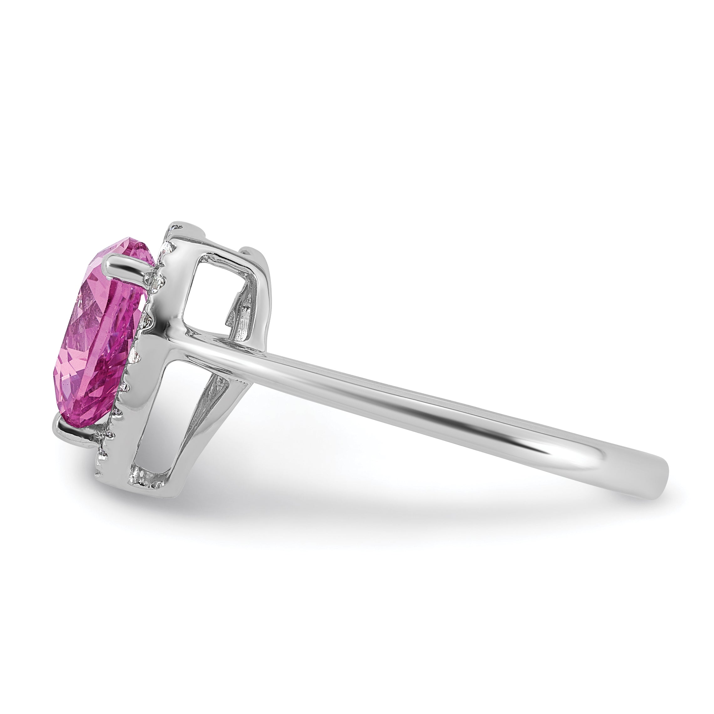 14k White Gold 1/6 carat Lab Grown Diamond VS+ F+ and Natural Pink Sapphire Heart Ring Secondary image