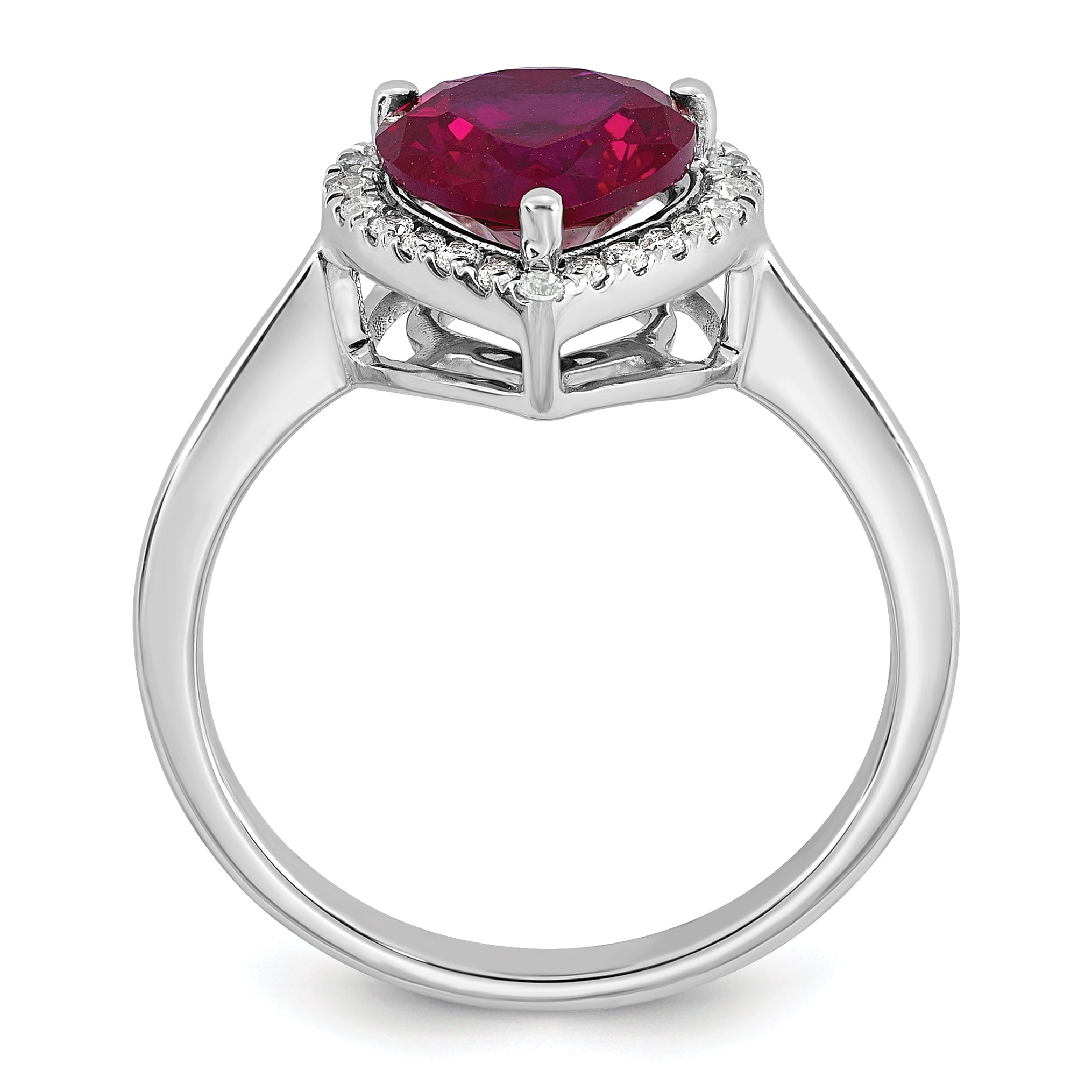14k White Gold 1/6 carat Lab Grown Diamond VS+ F+ and Natural Ruby Heart Ring