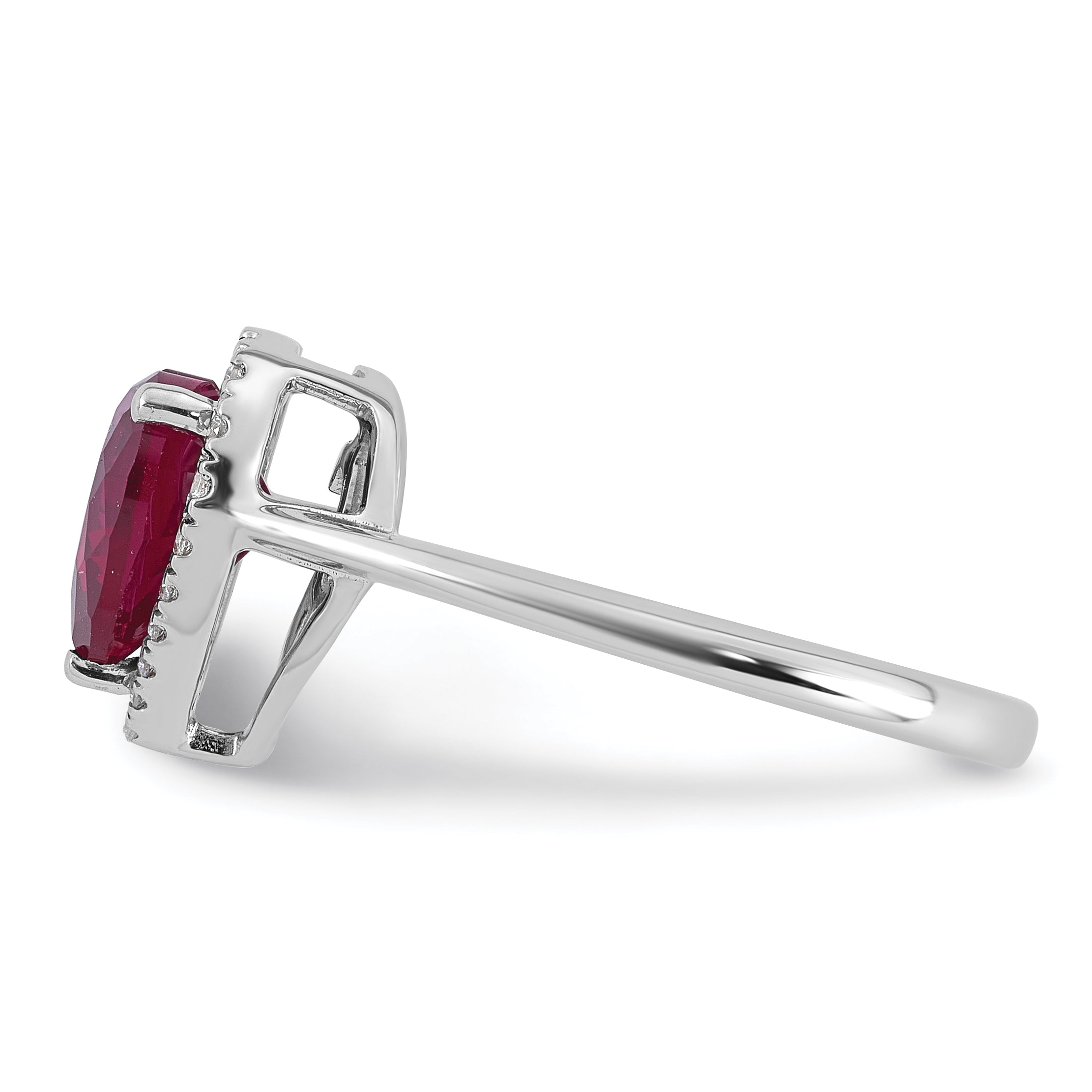 14k White Gold 1/6 carat Lab Grown Diamond VS+ F+ and Natural Ruby Heart Ring