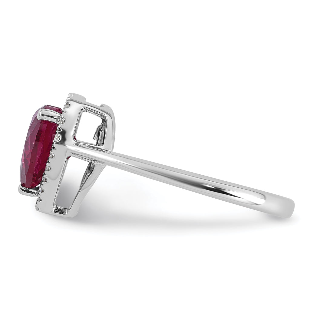 14k White Gold 1/6 carat Lab Grown Diamond VS+ F+ and Natural Ruby Heart Ring