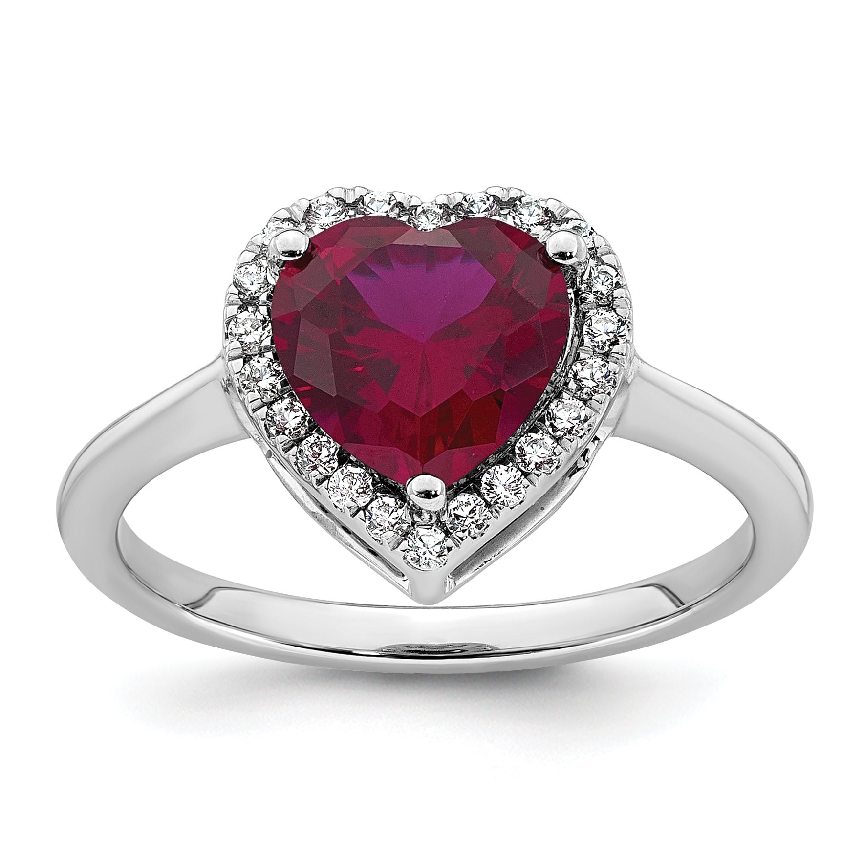 14k White Gold 1/6 carat Lab Grown Diamond VS+ F+ and Natural Ruby Heart Ring Main image