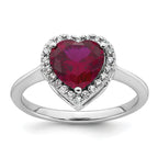 14k White Gold 1/6 carat Lab Grown Diamond VS+ F+ and Natural Ruby Heart Ring