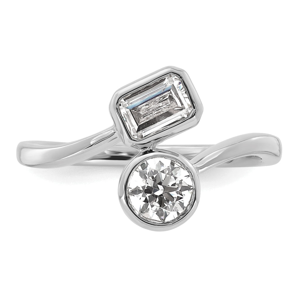 14k White Gold 1 carat Lab Grown Diamond VS+ F+ Complete Two Stone Bezel Set Fashion Ring