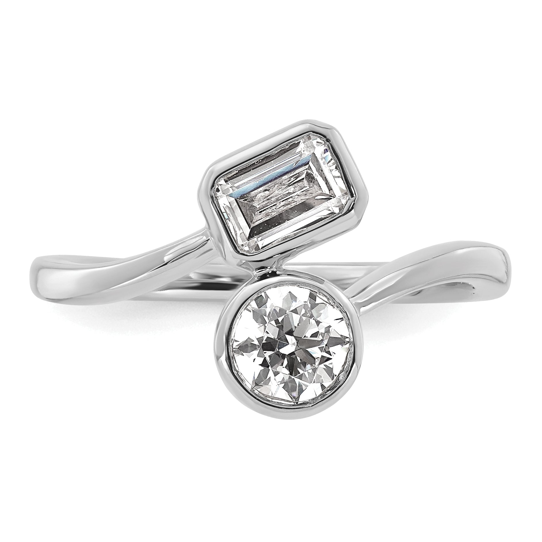 14k White Gold 1 carat Lab Grown Diamond VS+ F+ Complete Two Stone Bezel Set Fashion Ring